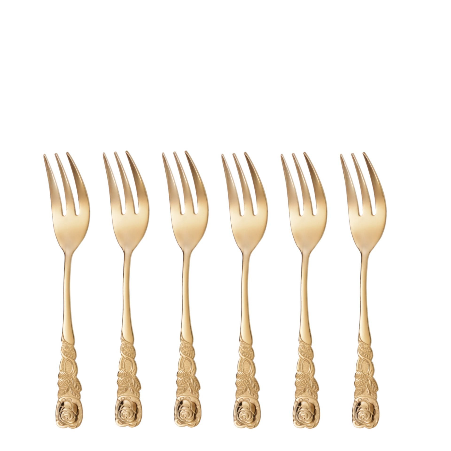 GRÄWE Kuchengabel (6 Stück), Kuchengabel 6 Stück Edelstahl, Serie Rosendekor, goldfarben