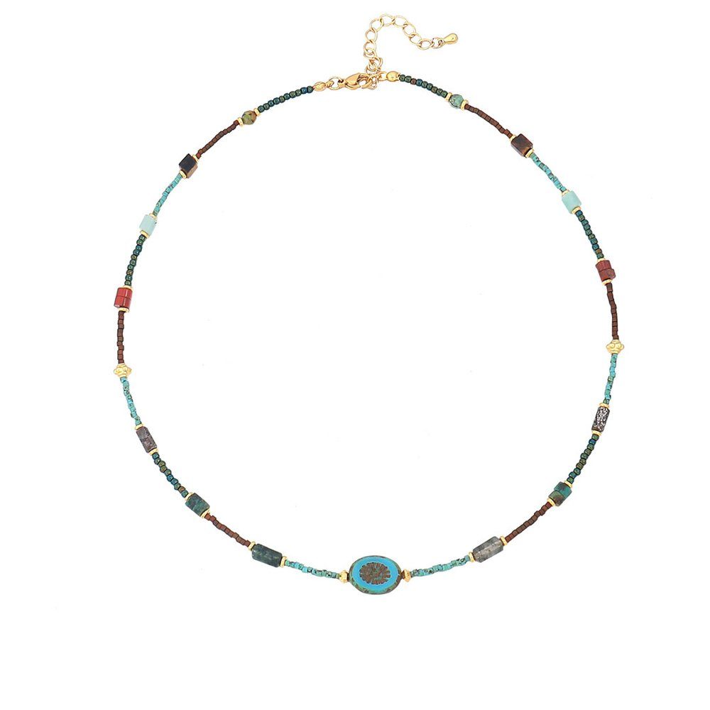 Invanter Lange Halskette Retro Natural Blau Perlen Stone Perlen Kette