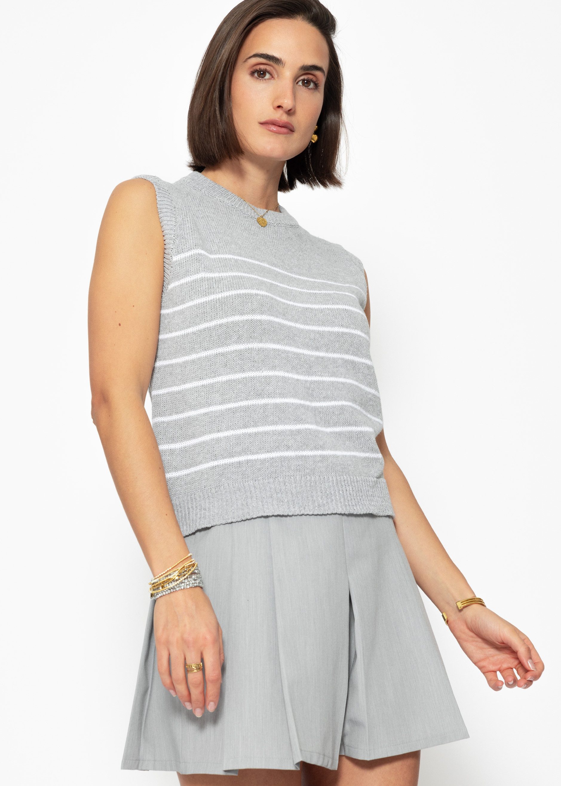 Strickpullover Pullunder Damen gestreift mit Rollkragen Elegant