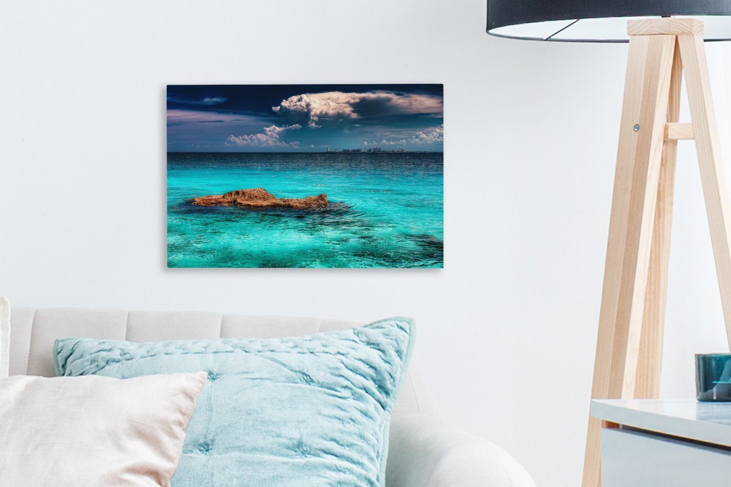 St), 30x20 cm der von Wandbild Leinwandbilder, den nordamerikanischen Leinwandbild Wanddeko, Gewässern von Skyline OneMillionCanvasses® (1 Aufhängefertig, Die Cancun Isla,