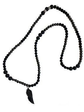 Aaron Bane Perlenkette Edelstein Perlen Halskette mit Lavastein Hämatit und Engelsflügel (1-tlg)