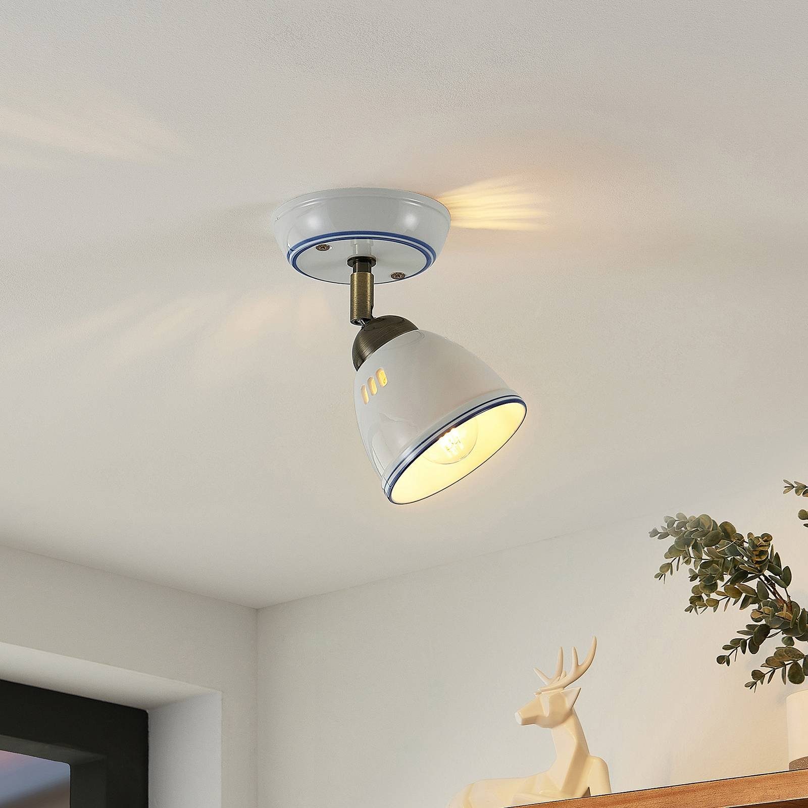 Lindby Deckenstrahler Eneas, Keramik Weiß IP20, 1 x 25 W