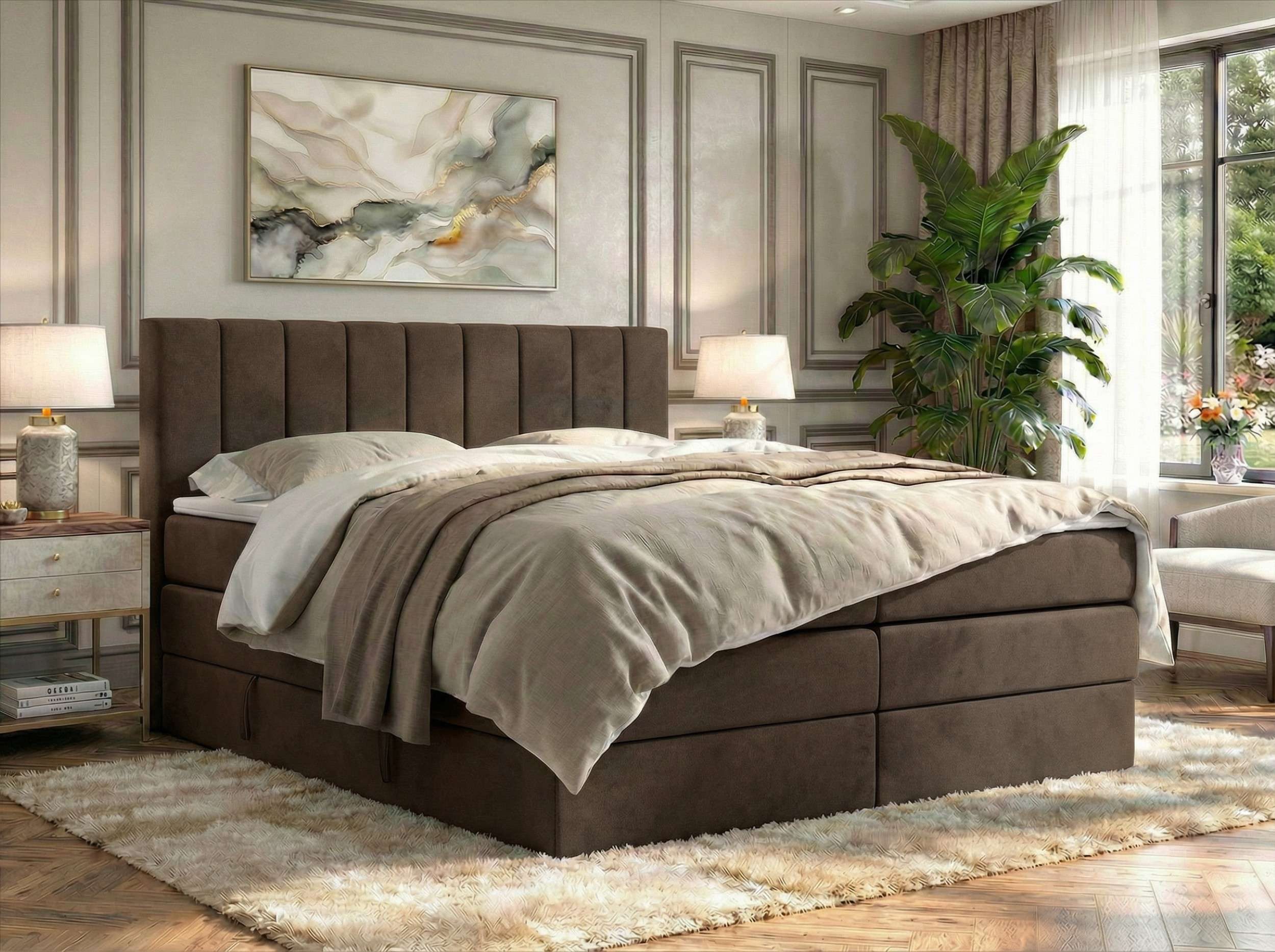 MKS MÖBEL Boxspringbett ALVER KING (Set, Topper T25/Visco, T30-Schaum, Doppelbett mit Stauraum und Topper), Polsterbett mit Bettkasten, Multipocket + Pocket Premium Matratz