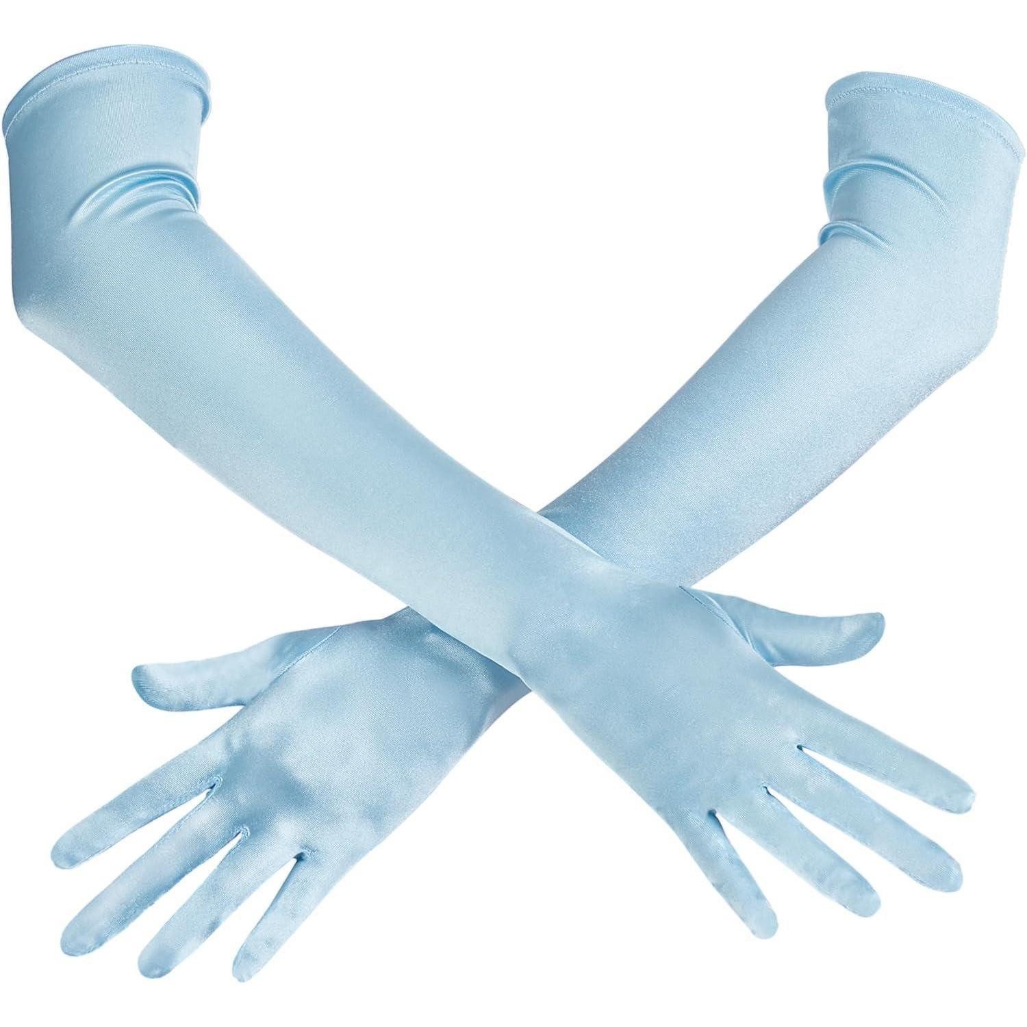 LuxusKollektion Abendhandschuhe Handschuhe Satin Ellenbogenlang 20er Jahre Damen Dehnbar Blau