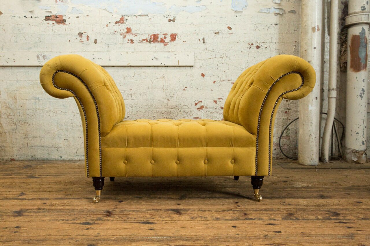 JVmoebel Chaiselongue Gelbes Echtleder Sofa mit Chesterfield-Charme und Holzfüßen, Packung, Made in Europa