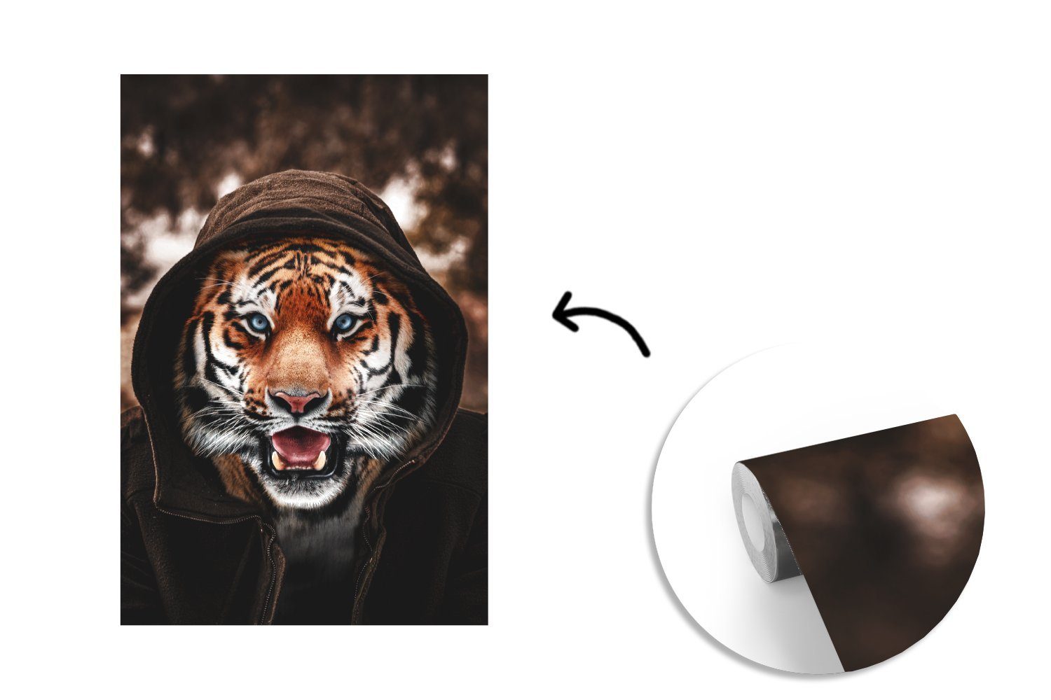 MuchoWow Fototapete Tiger - bedruckt, für Montagefertig Tapete Haube, Wald St), - Vinyl Wandtapete (3 Wohnzimmer, Matt