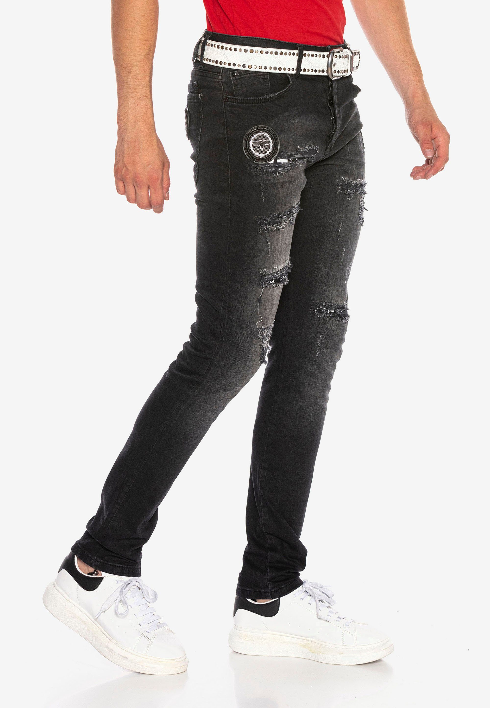 Cipo & Baxx Jeans Used-Look Bequeme schwarz im Print-Elementen mit