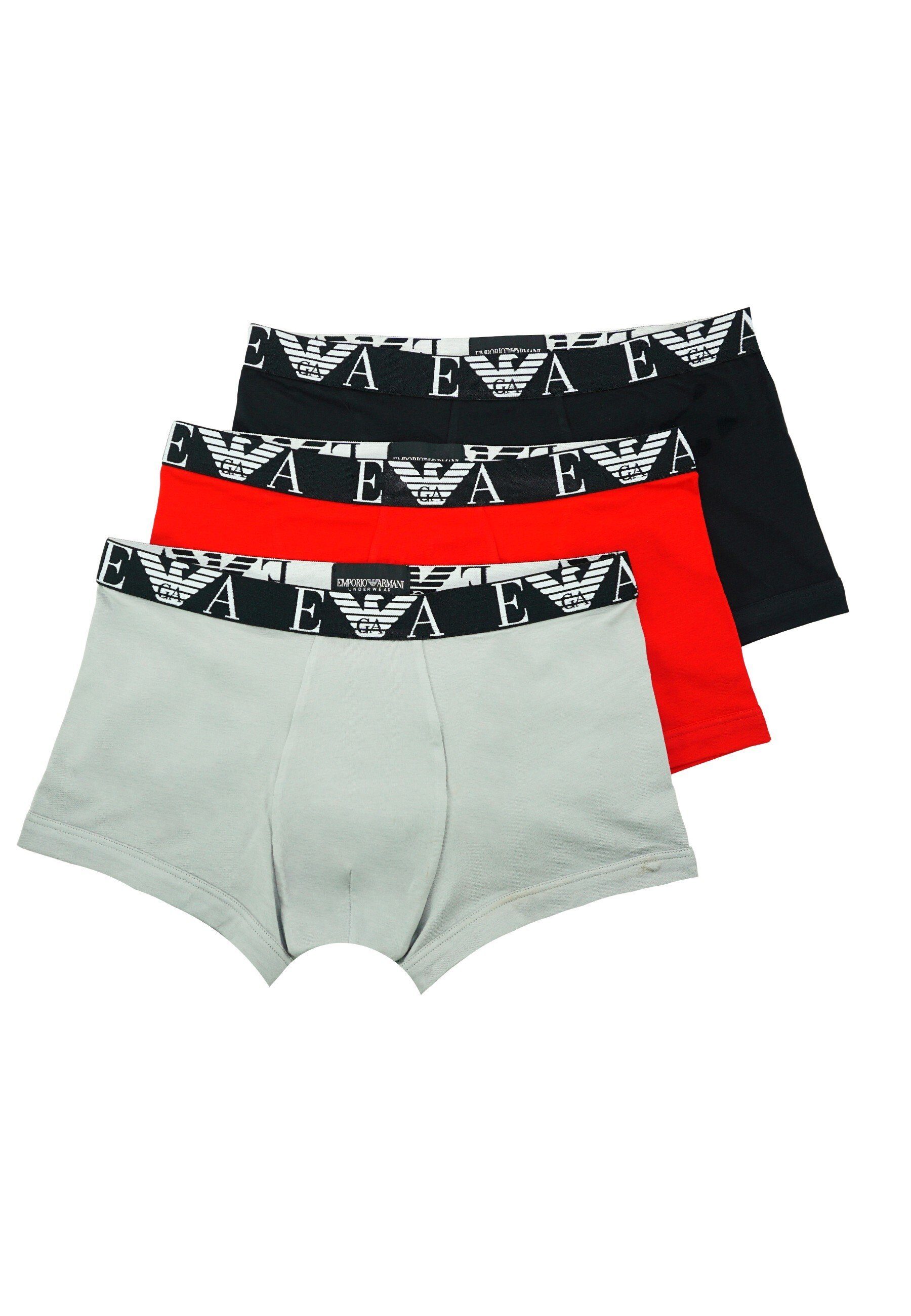 Emporio Armani Boxershorts Trunks 3 Pack Shorts Knit (3-St) Rot/Grau/Schwarz
