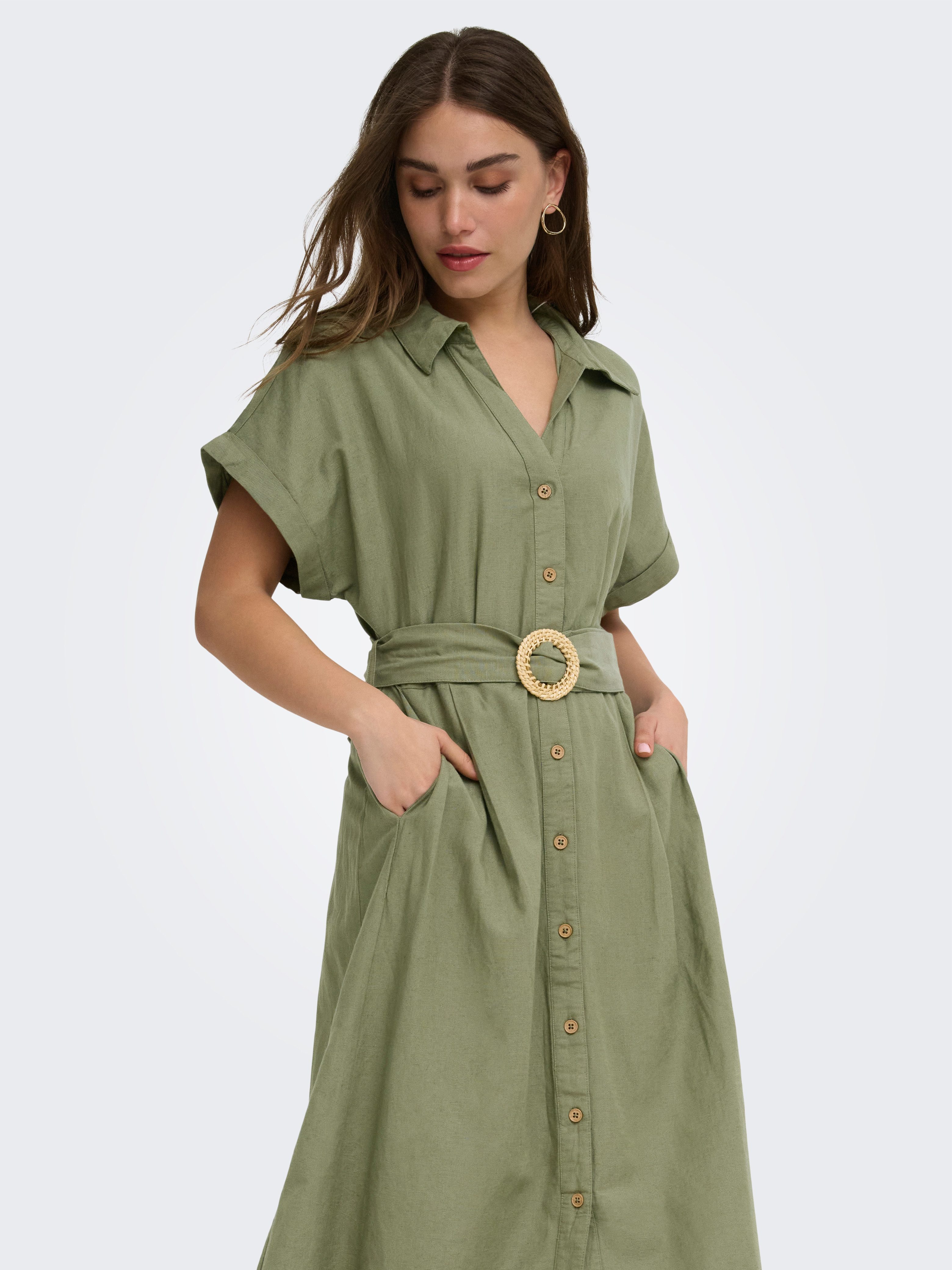 ONLY Hemdblusenkleid ONLJAKIRI LINEN SS MIDI SHIRT DRESS WVN Viskosemischung mit Leinen, regular fit