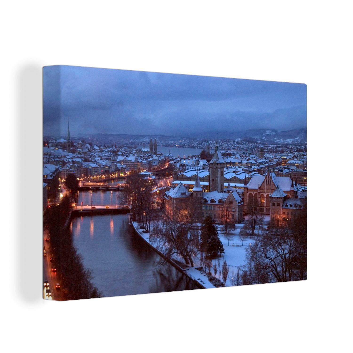 cm Leinwandbilder, Winter Aufhängefertig, Wanddeko, (1 bei in 30x20 Leinwandbild Wandbild St), Nacht, OneMillionCanvasses® Zürich