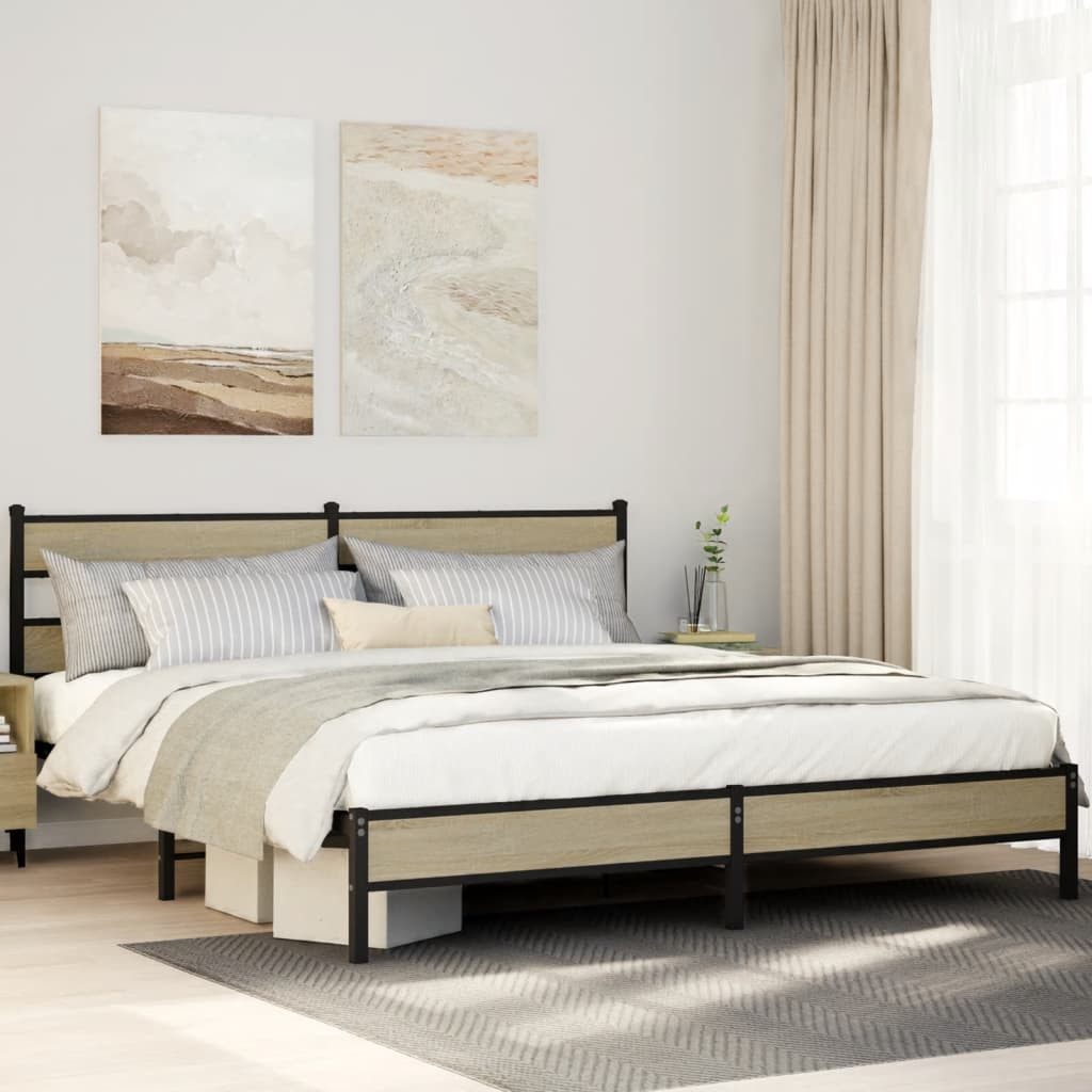 vidaXL Bett Metallbett ohne Matratze Sonoma-Eiche günstig online kaufen