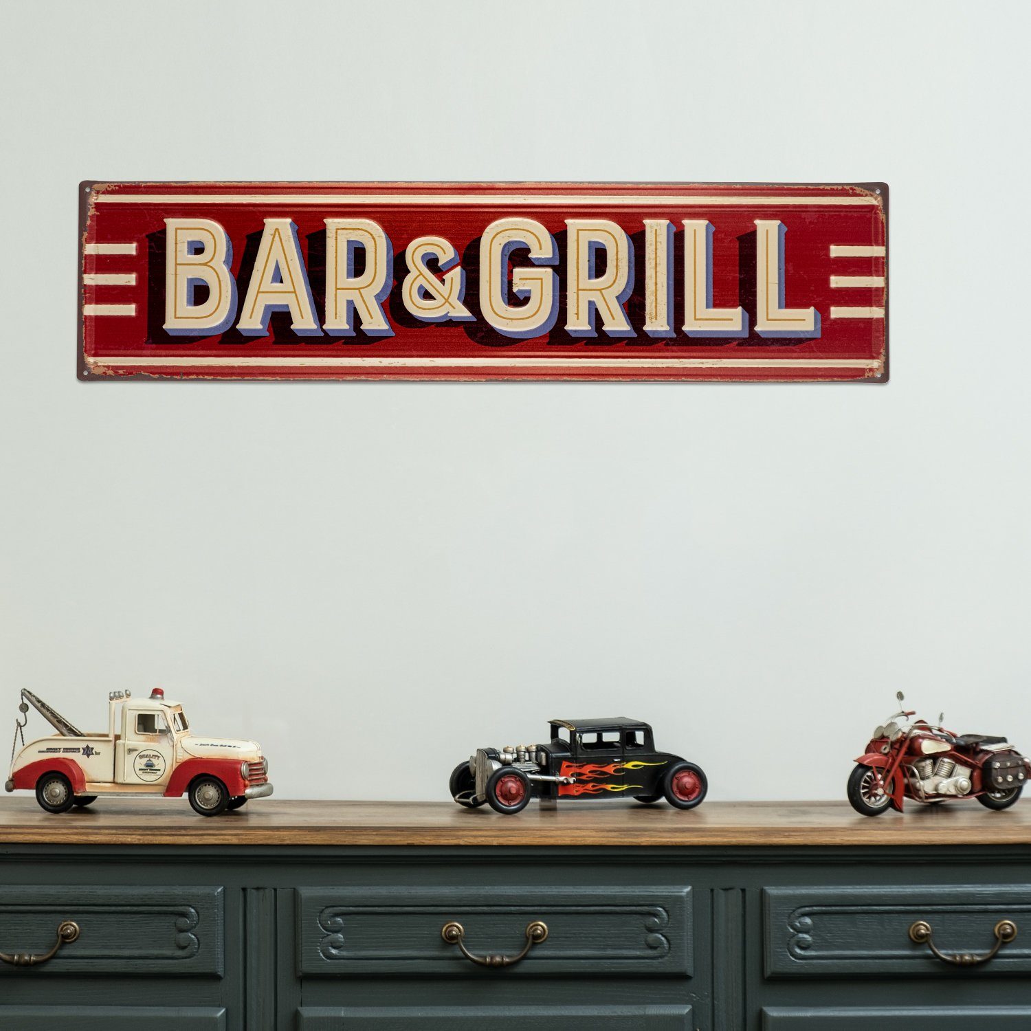 Moritz Metallschild Bar and Grill Kneipe Barbecue Food Truck, Vintage Retro Deko Schild Metallschild Wandbild Schild
