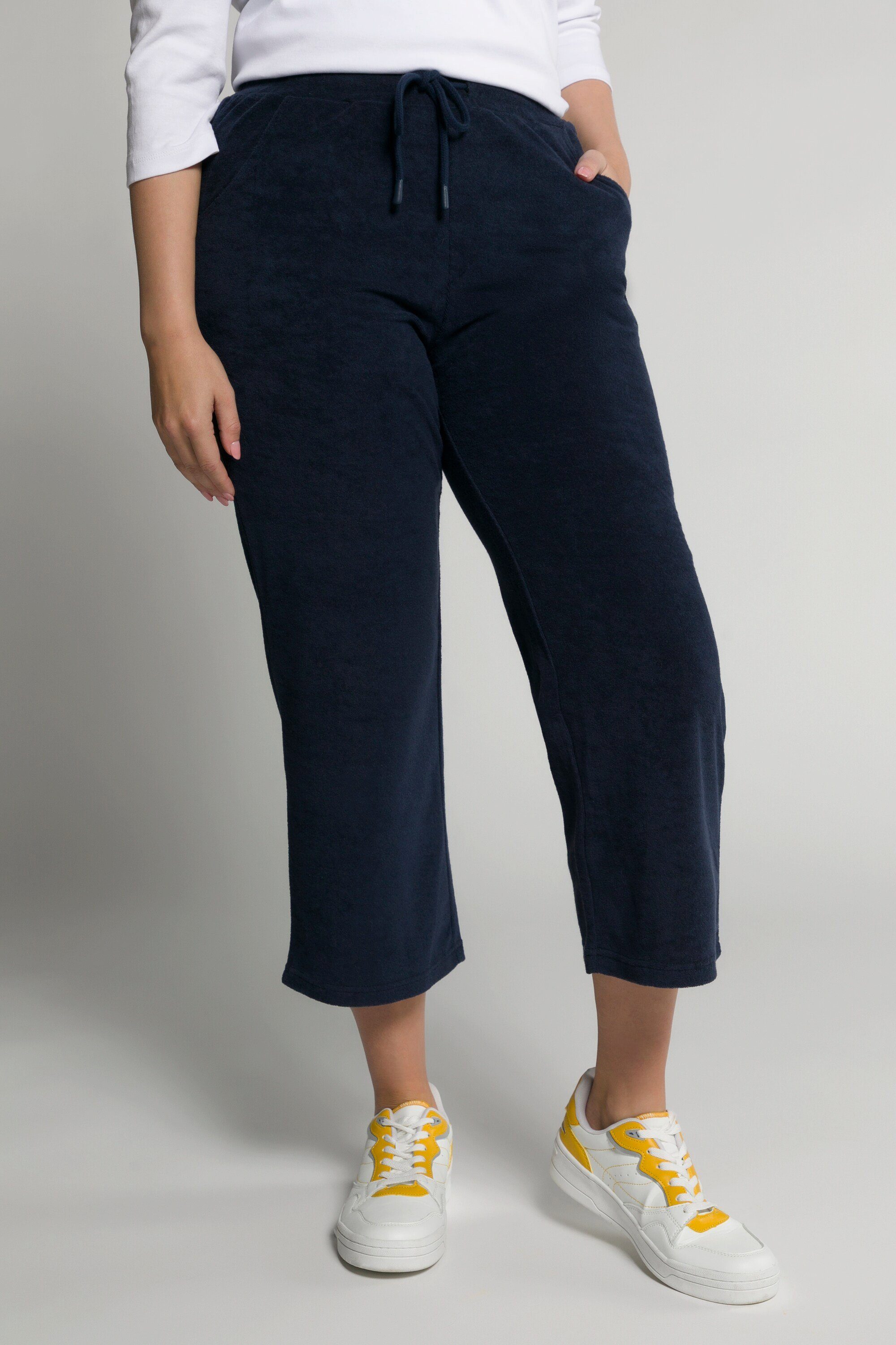 Ulla Popken Sweathose Culotte wadenlang Elastikbund weicher Frottee marine | Jogginghosen