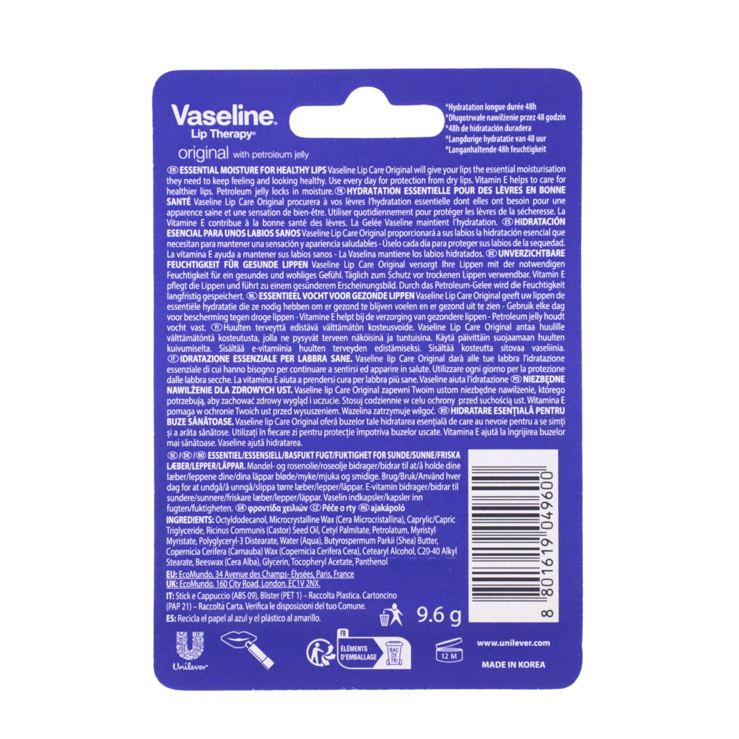 Vaseline Lippenpflegestift Vaseline Lip Care Duopack Original 9,6g Lippenpflege 48h Feuchtigkeit