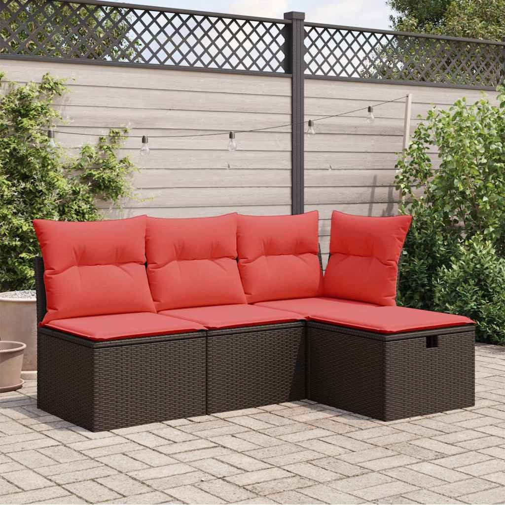 vidaXL Hocker Gartenhocker mit Kissen Braun 55x55x37 cm Poly Rattan (1 St)