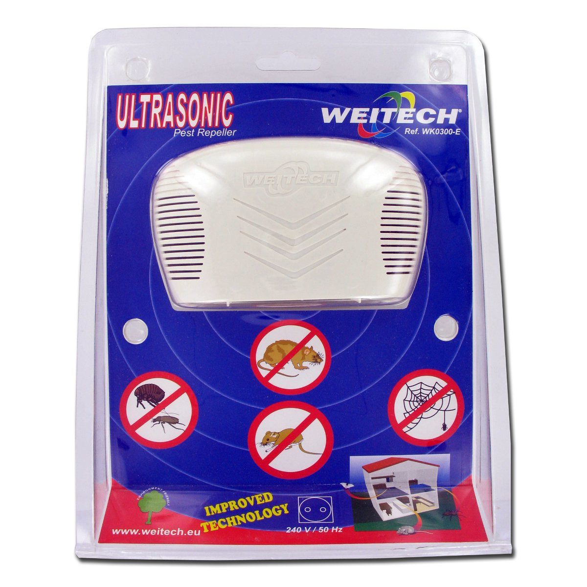 WEITECH Ultraschall-Tierabwehr Ultraschall Vertreiber gegen Ratten, Mäuse, Spinnen, Flöhe, Zecken