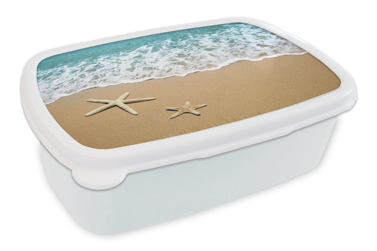 MuchoWow Lunchbox Seestern - Strand - Meer, Kunststoff, (2-tlg), Brotbox für Kinder und Erwachsene, Brotdose, für Jungs und Mädchen weiß