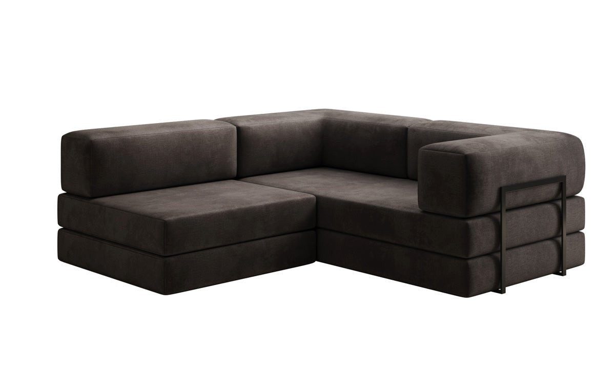 Luxusbetten24 Schlafsofa Designer Sofa Lazy L Mini in Samt, mit aufklappbarer Polsterlage für Liegefunktion