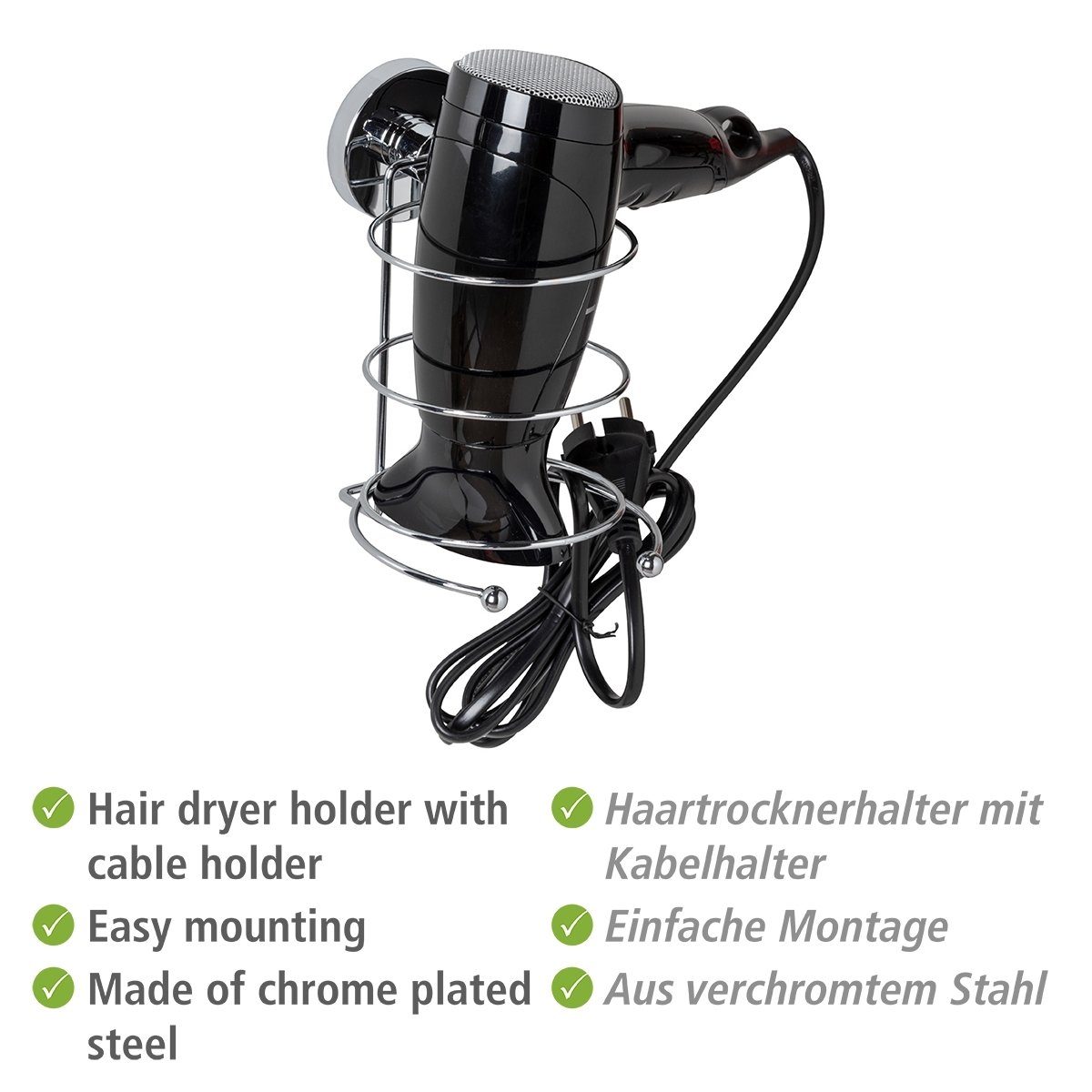 Maximex Vacuum Loc Haartrocknerhalter (1-tlg) 13 x cm x Haartrocknerhalter, Maße 14.5 12,5 HxBxT