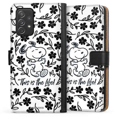 DeinDesign Handyhülle Peanuts Blumen Snoopy Snoopy Black and White This Is The Life, Samsung Galaxy A72 Hülle Handy Flip Case Wallet Cover
