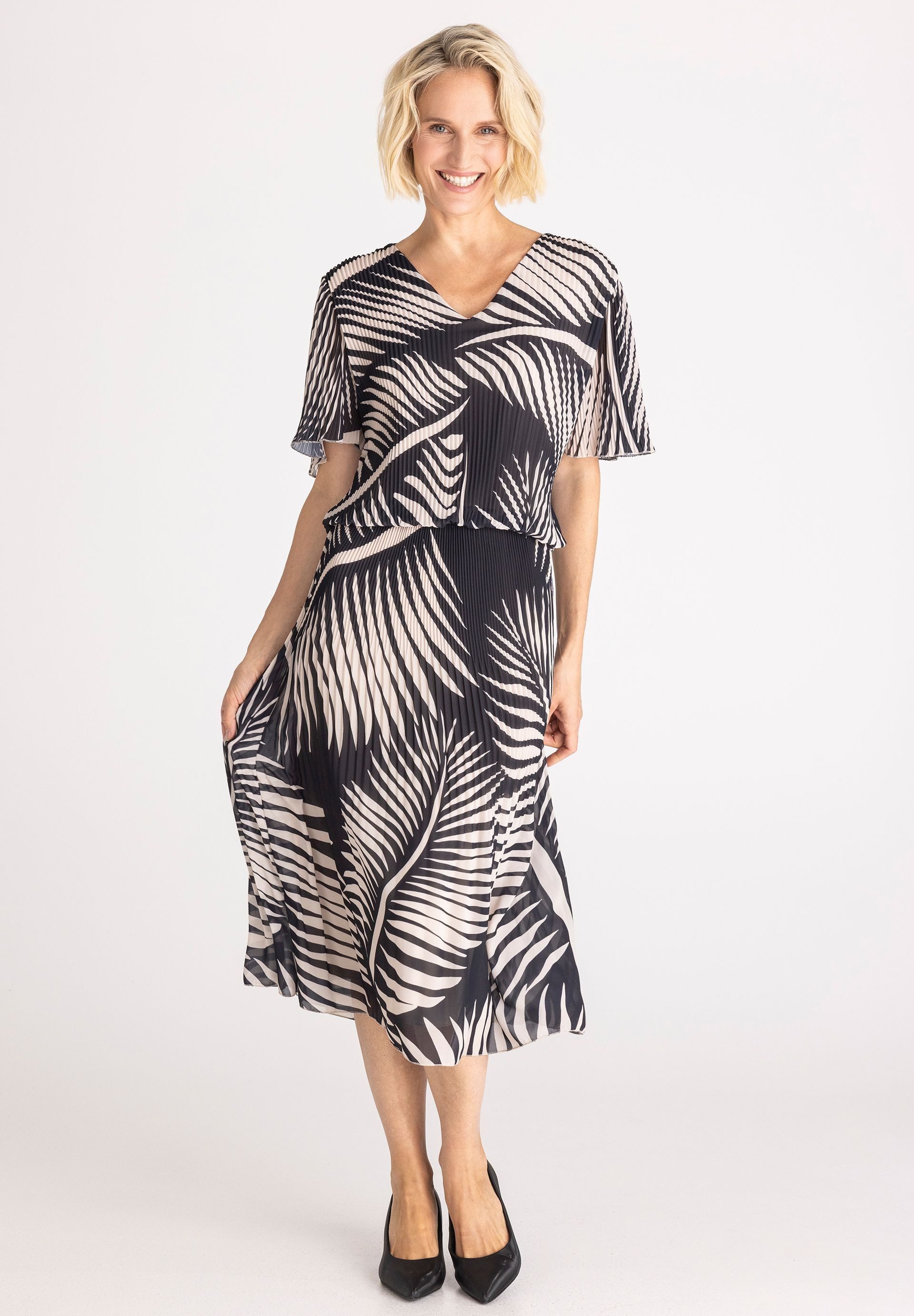 FRANK WALDER Jerseykleid mit Plissee-Struktur