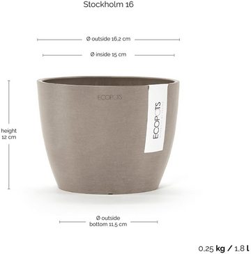 ECOPOTS Blumentopf Stockholm Mini 16 Taupe, für innen und außen: frostsicher, bruchsicher und lichtbeständig