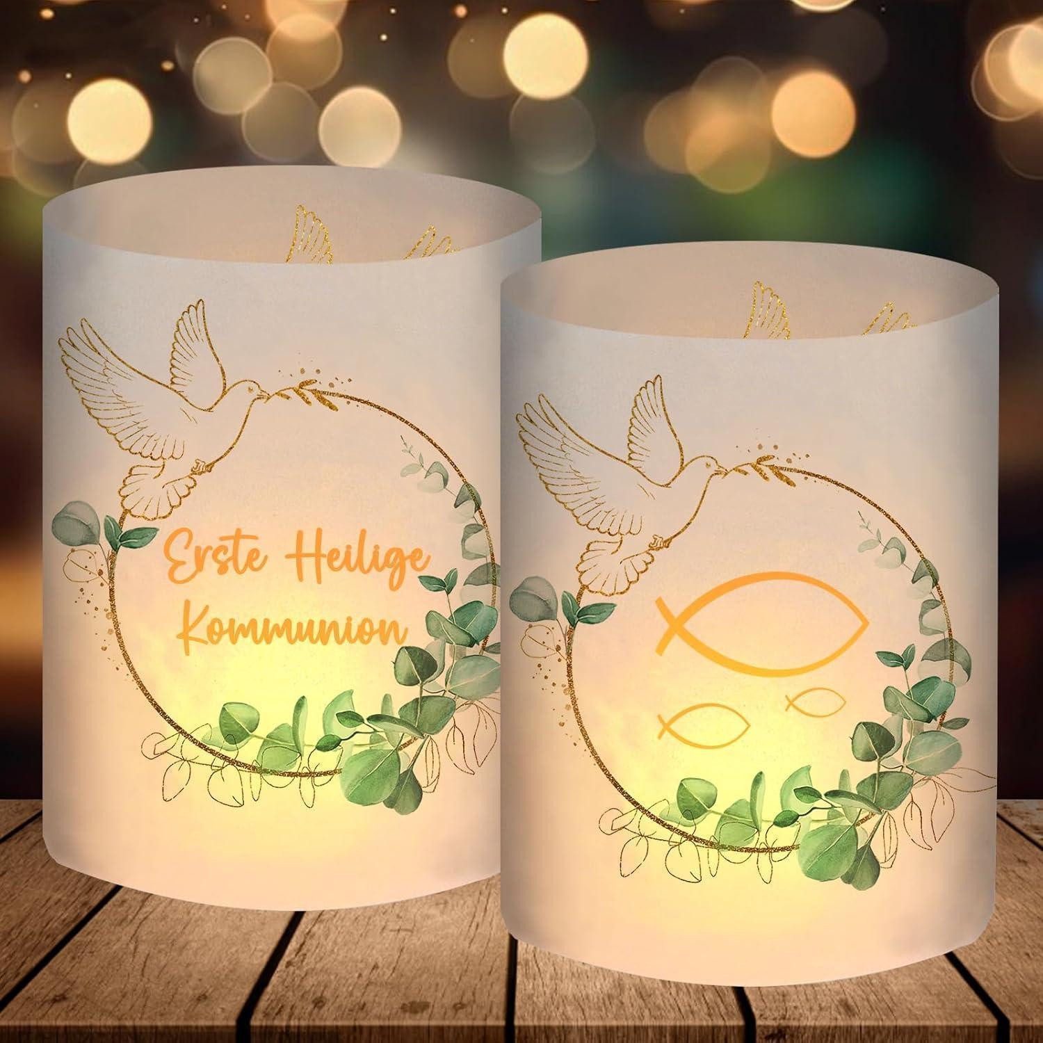 LuxusKollektion Windlicht Windlicht Kommunion Gastgeschenke Eukalyptus Teelicht Erstkommunion