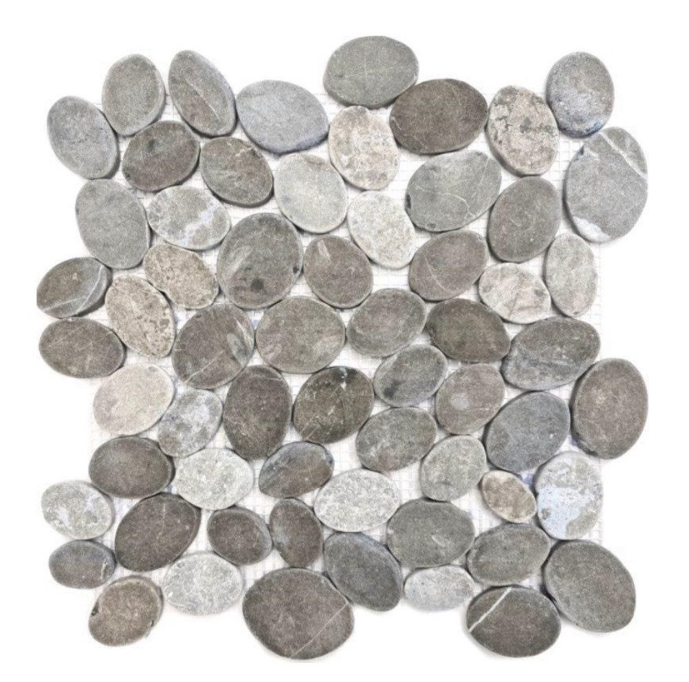 Mosaikfliesen Naturstein Flusskiesel Stein geschnitten ash grau anthrazit