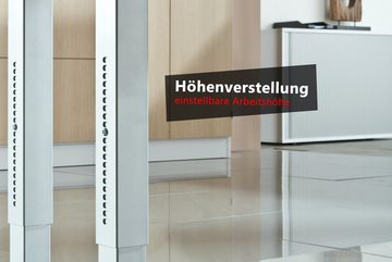 bümö Schreibtisch Serie-R - Arbeitshöhe: höhenverstellbar, Rechteck: 180 x 80 cm - Dekor: Buche - Gestell: Silber