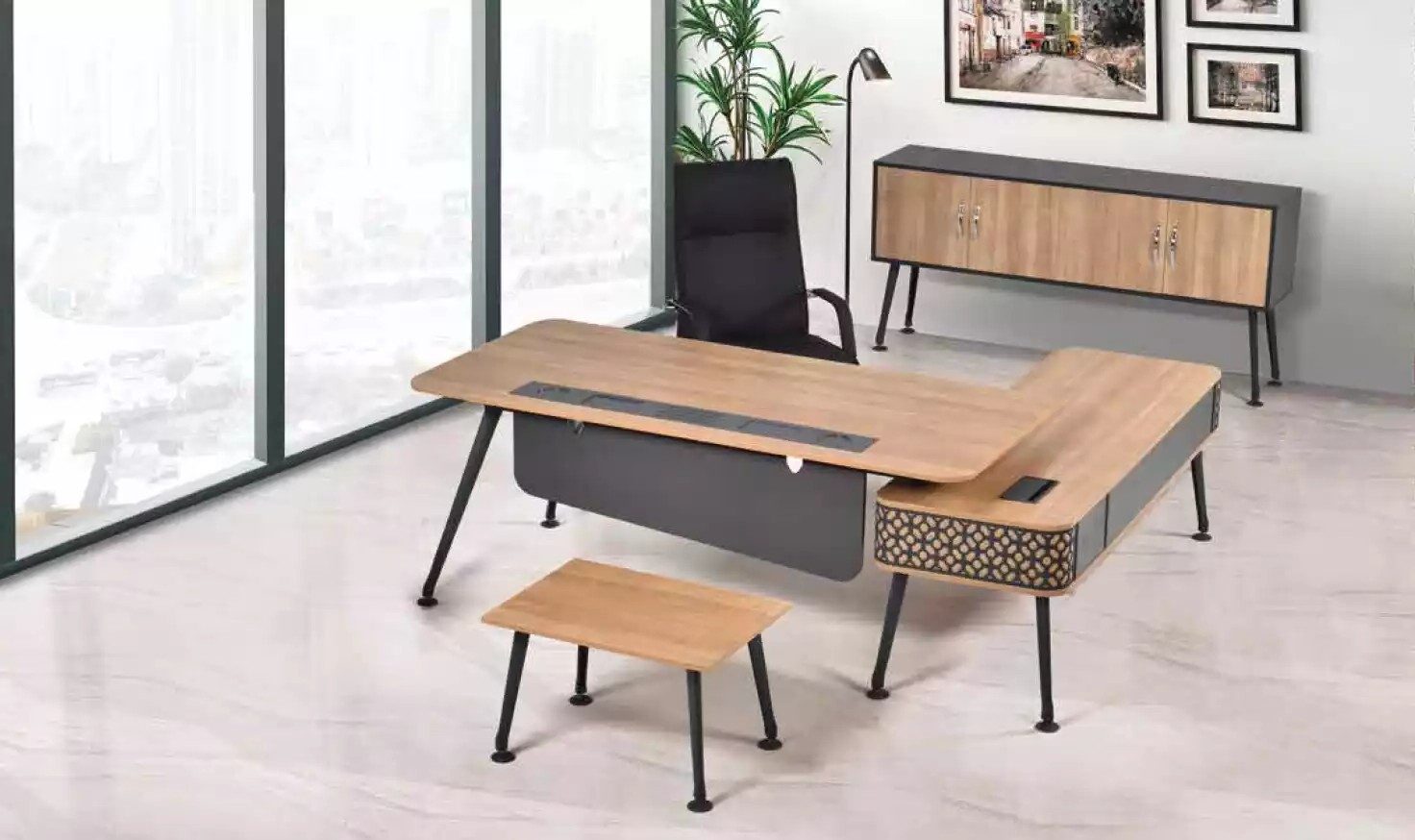 Xlmoebel Büromöbel-Set Luxuriöses Büromöbel-Ensemble in elegantem Design für das Home-Office, (Set 3 tlg (Eckschreibtisch + Couchtisch + Büroschrank), Hergestellt in Europa