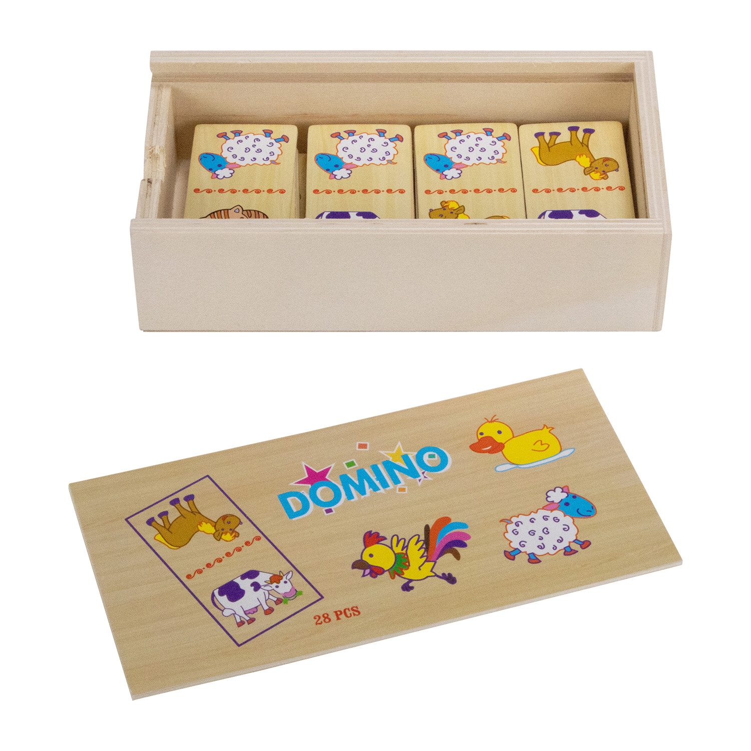 GICO Spielesammlung GICO Holz Domino Tiere für Kinder Erwachsene Reisespiel -7967