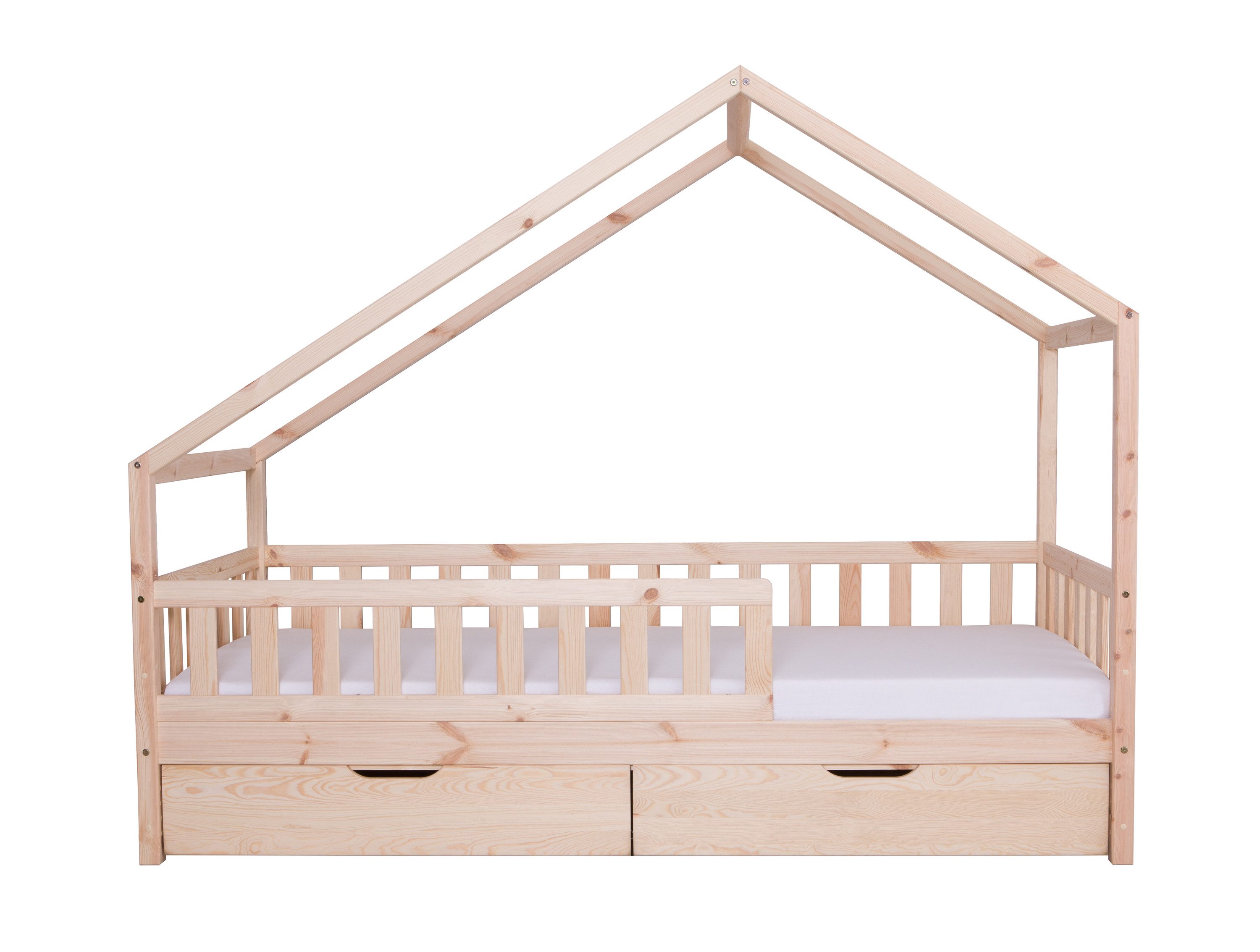 Ticaa Hausbett Lou mit Rausfallschutz und Schubkasten aus Kiefer