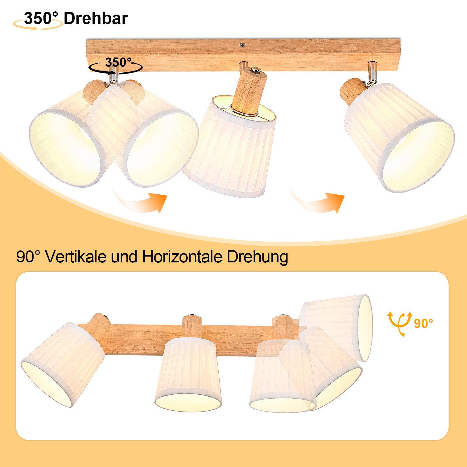 Nettlife Deckenstrahler Retro 1/2/3/4Flammig Holz Deckenleuchte E14 Vintage Boho Deckenspots, Schwenkbar 350°, ohne Leuchtmittel, für Wohnzimmer Schlafzimmer Kü – Bild 2 von 5