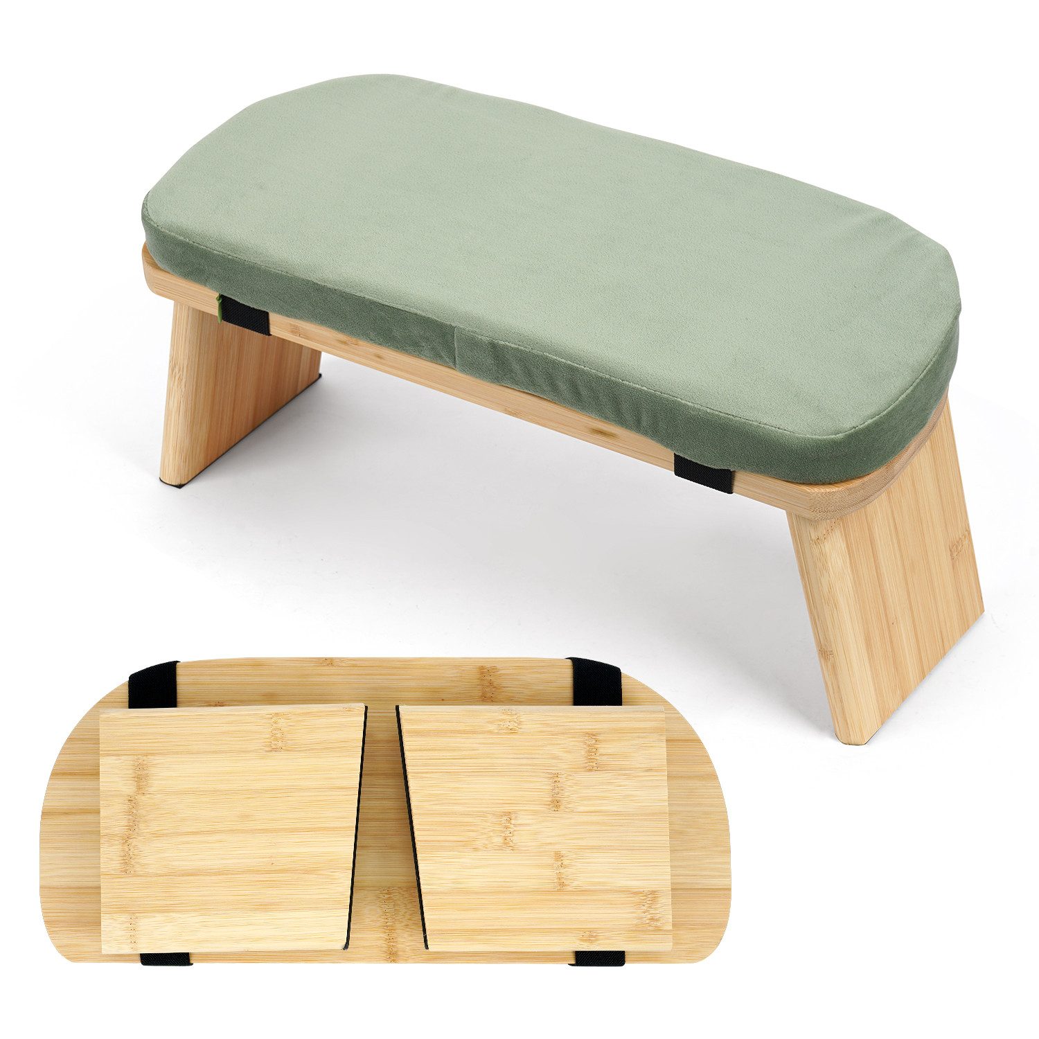 OSTWOLKE Meditationshocker Meditationsbank aus Bambus klappbar, Yoga Hocker Yogabank mit Kissen