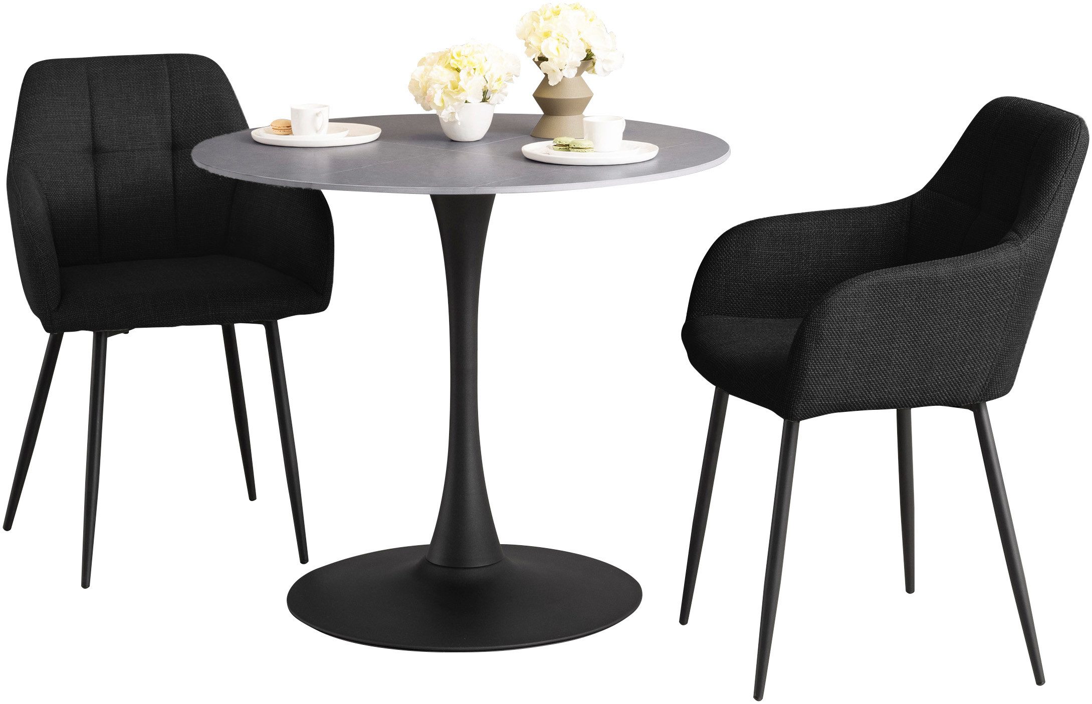 HELA Essgruppe MOSEL, (3-tlg), Tisch 90x75 cm, Platte rund, gesinterter Ste günstig online kaufen