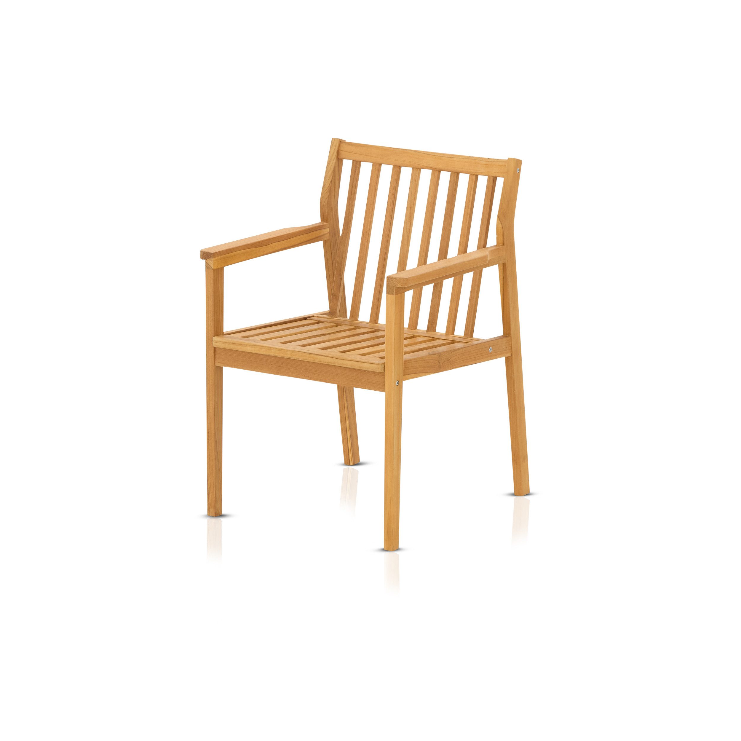KHG Gartensessel aus Teak-Massivholz, Gartenstuhl mit Armlehnen (Outdoor für Garten, Balkon & Terrasse, 1-St., wetterfest 160 kg belastbar, 60x86x64 cm), Armlehne