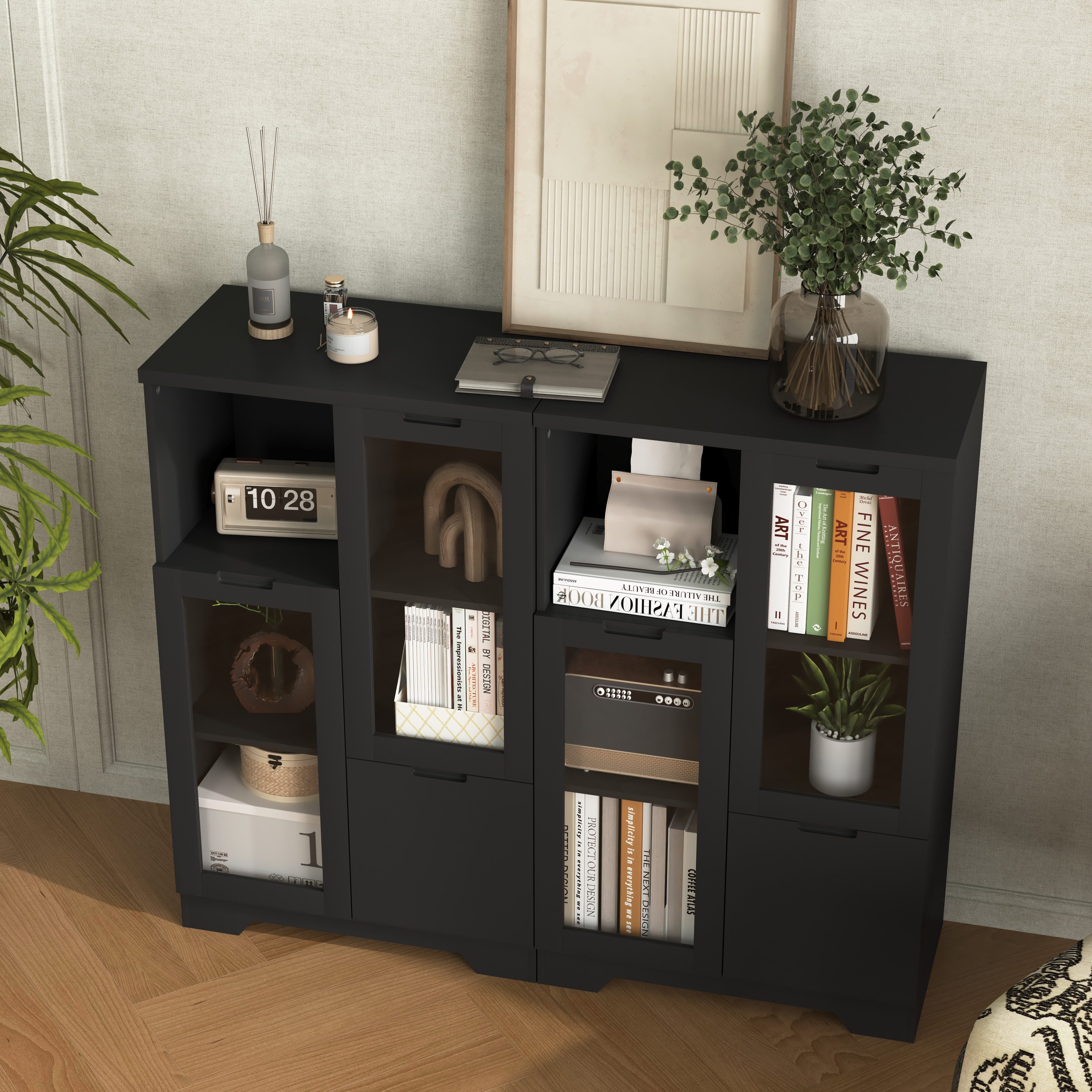 STILVORA Wandhängeschrank mit Schubladen,Aufwahrungschrank Kommode mit Glastür&Lagerfächern, Lackierter MDF-Schrank mit Glastüren & Schublade – Vielseitiger Stauraum, elegantes Design & pflegeleicht 1-tlg.