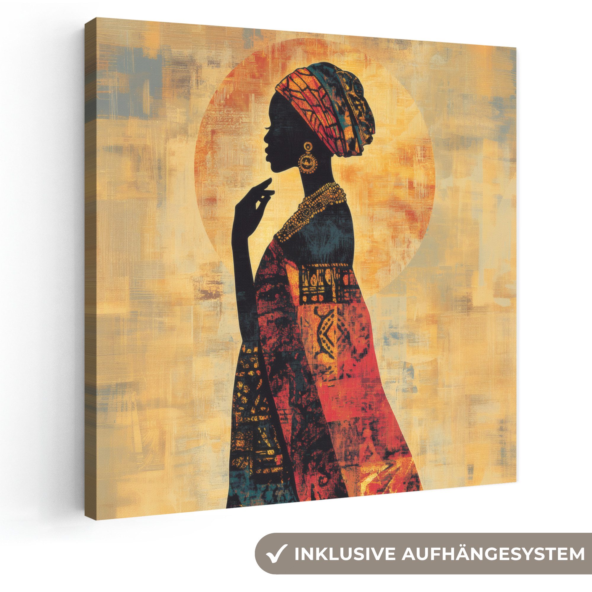 OneMillionCanvasses® Leinwandbild Frau - Scherenschnitt - Muster - Verschnörkelt, Fotodruck (1 St), Wandbild, Deko Schlafzimmer Wohnzimmer Flur 20x20 cm