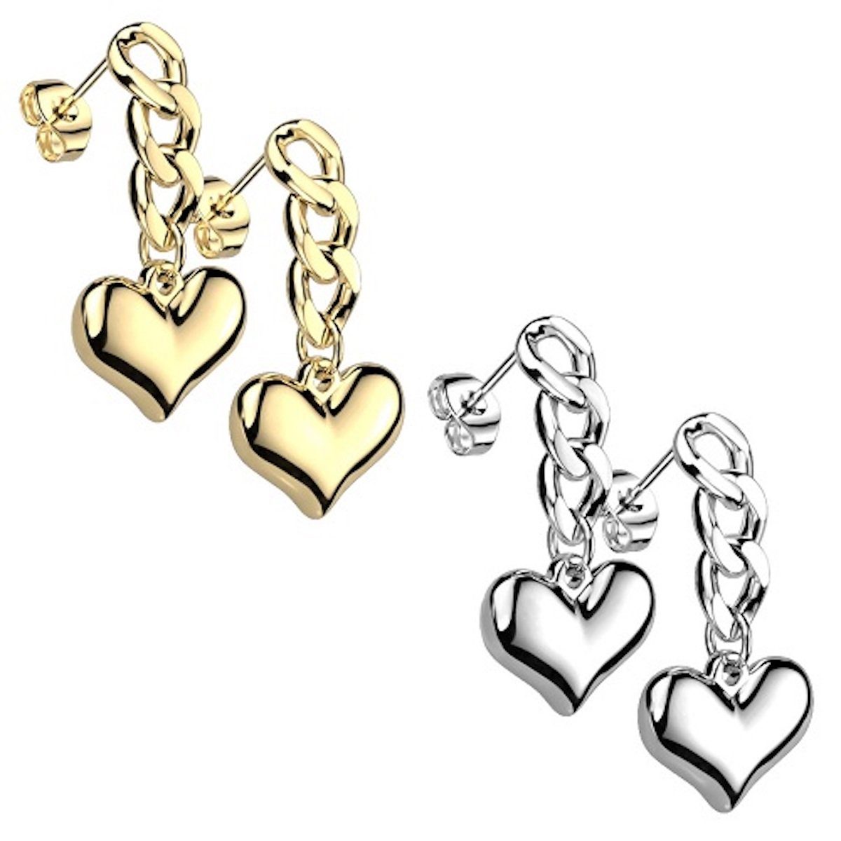 Taffstyle Paar Ohrstecker Damen Ohrringe Hängend Ketten Herz Anhänger Ohrstecker Herzen Gold, Geschenke für Frauen Freundin zum Geburtstag Weihnachten Valentinstag