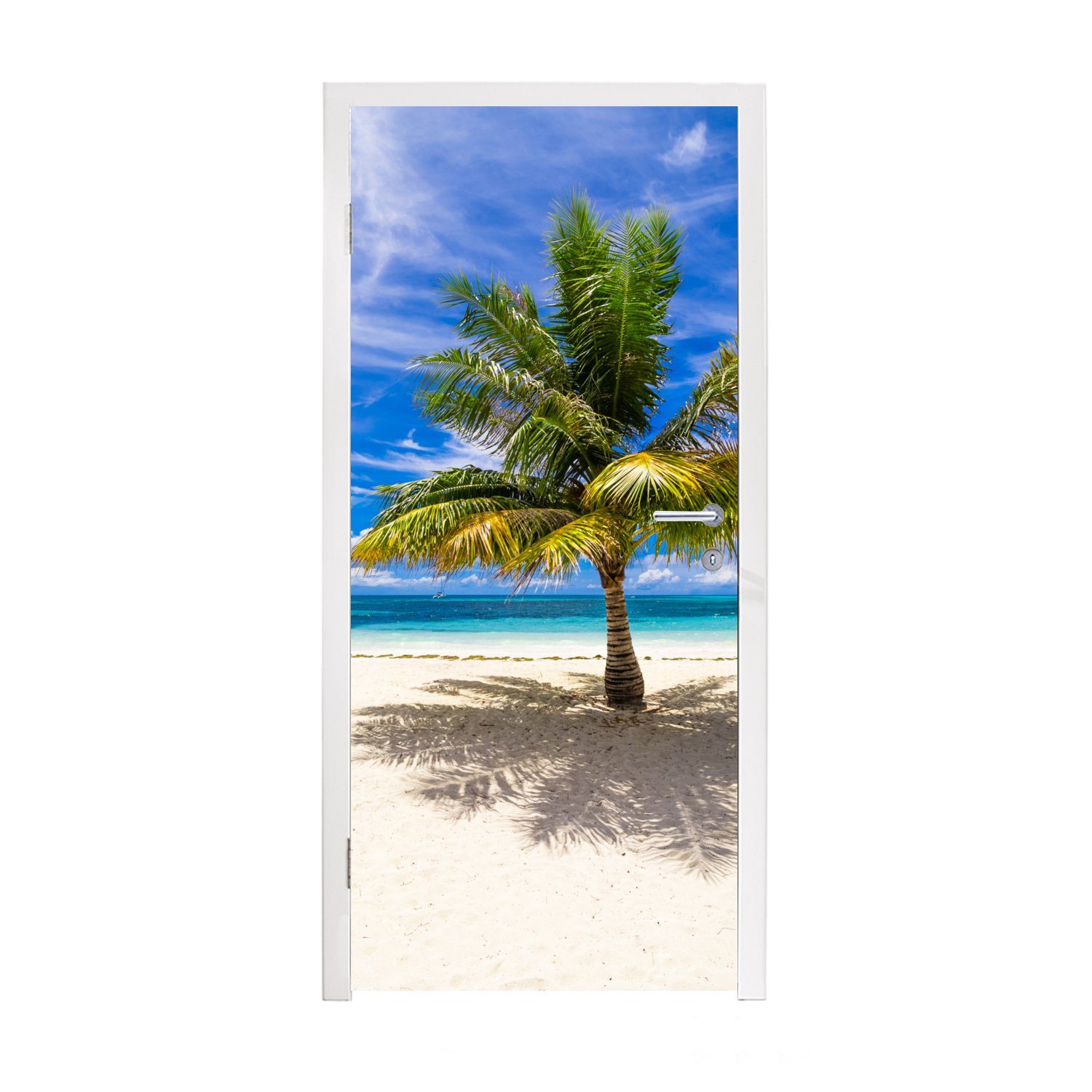 Türaufkleber, für cm bei St), Moorea Türtapete Tür, bedruckt, MuchoWow 75x205 Fototapete (1 im Kokosnusspalme in Ozeanien, Sand Matt,
