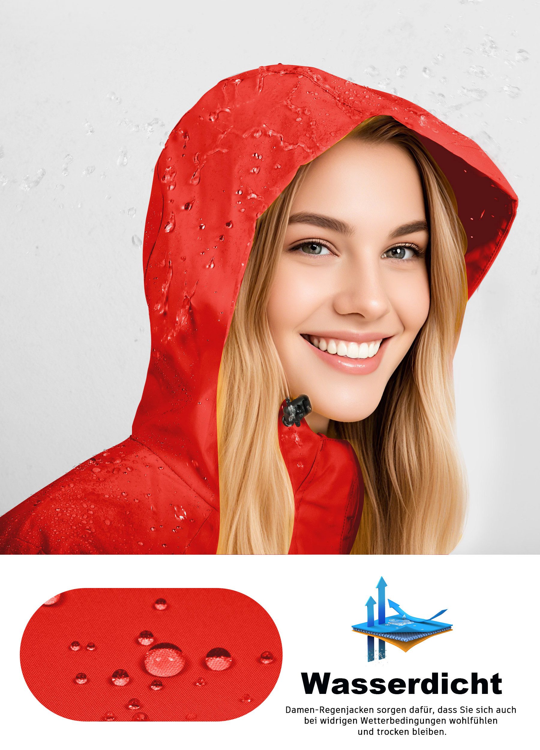 ATLASLAVA Regenjacke Damen Lang Softshelljacke Regenmantel (1-St) Frauen Trenchcoat Windbreaker Leichte Übergangsjacke Mantel – Bild 5 von 5