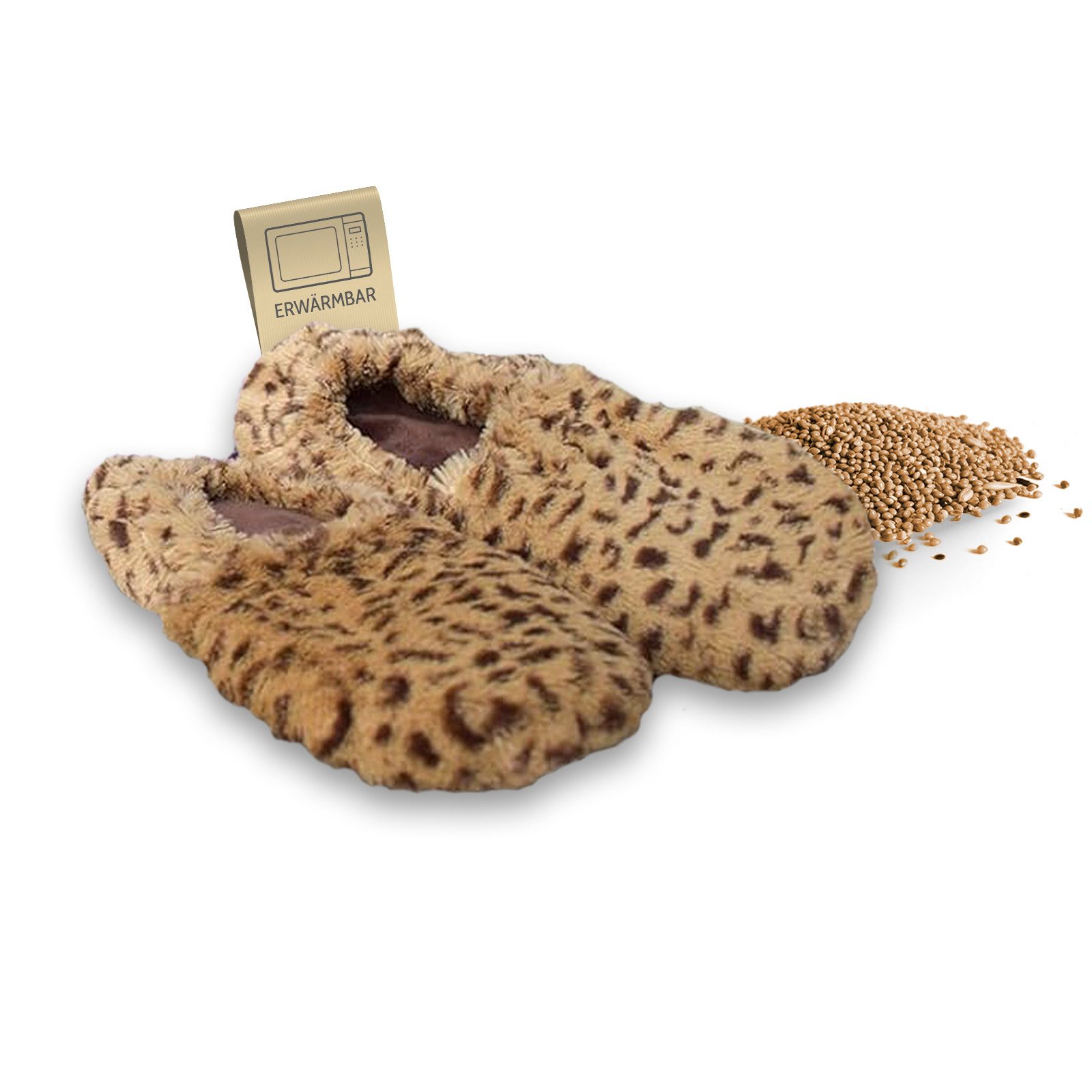 Habibi Plush Habibi Wärmeschuhe Slippers Leo Größe M (37-40) Mikrowelle/Ofen Hüttenschuhe (1 Paar Wärme-Hausschuhe, 1 Paar Wärmeschuhe)