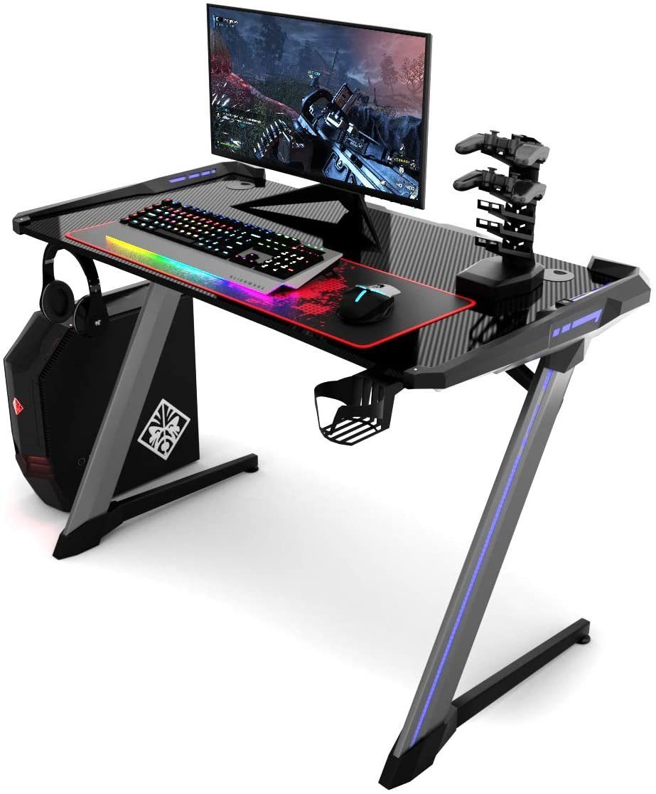COSTWAY Computertisch »Gaming Tisch Schreibtisch«, mit RGB-Led,  USB-Controller-Halterung, Becher- und Kopfhörerhalterung, ergonomisch  online kaufen | OTTO