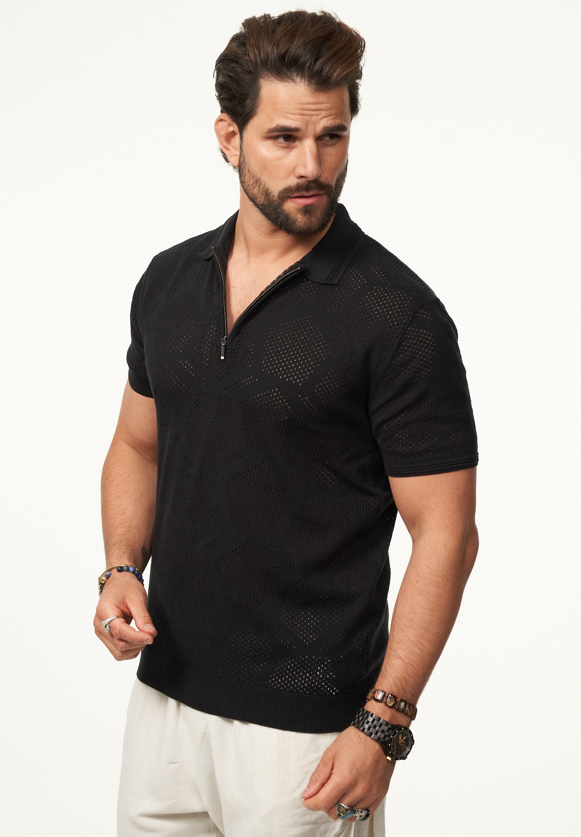 SOULSTAR Poloshirt mit Half-Zip Herren Kurzarm Strick Polo-Hemd T-Shirt