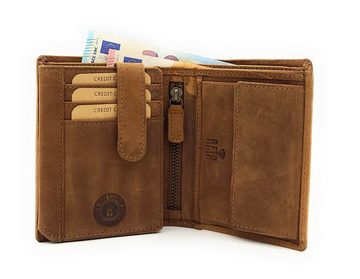 JOCKEY CLUB Geldbörse echt Leder Portemonnaie mit RFID Schutz heulender Wolf, Geldbeutel, Mond, cognac braun