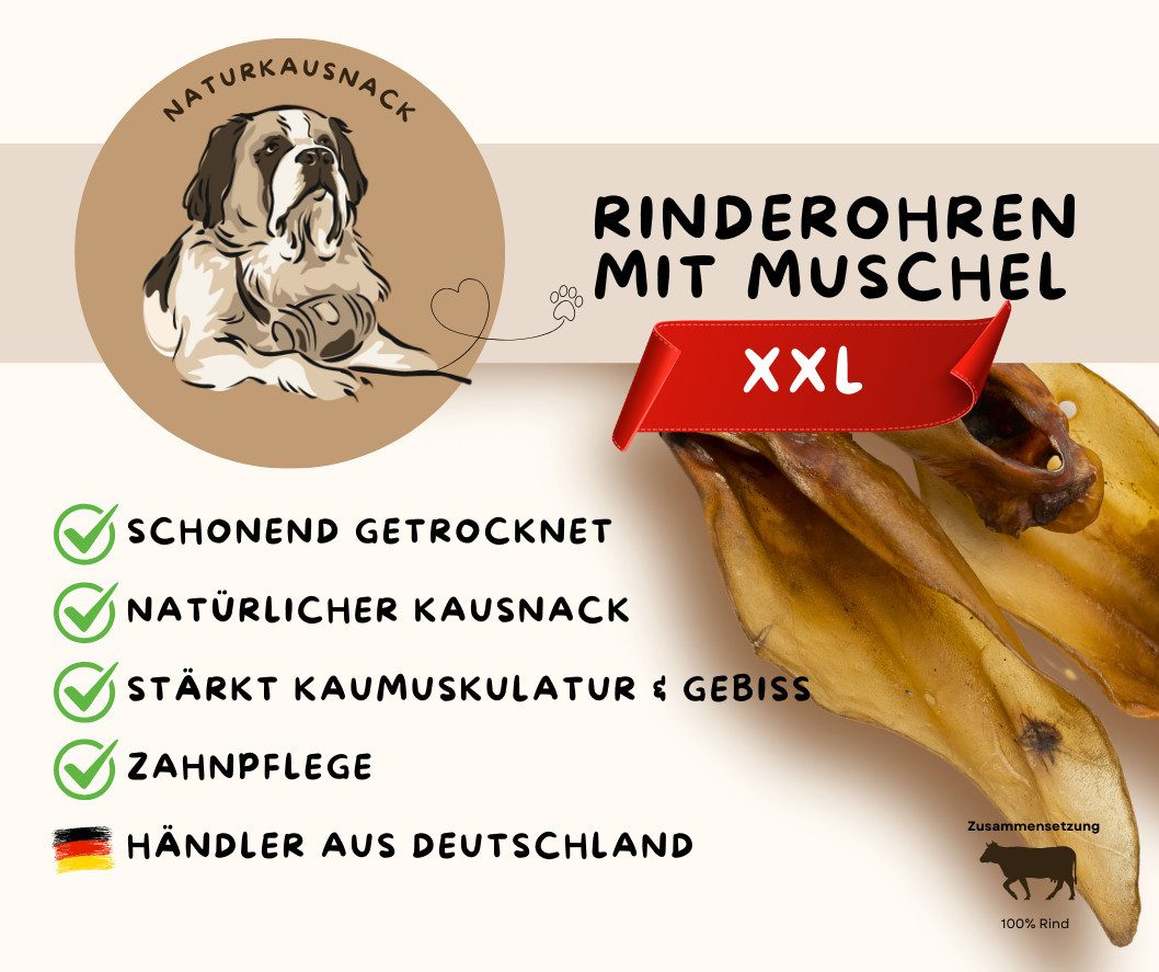 Warnick´s Tierfutterservice WTS Hundesnack - Premium Rinderohren mit Muschel XXL, Leckerli für: Hunde