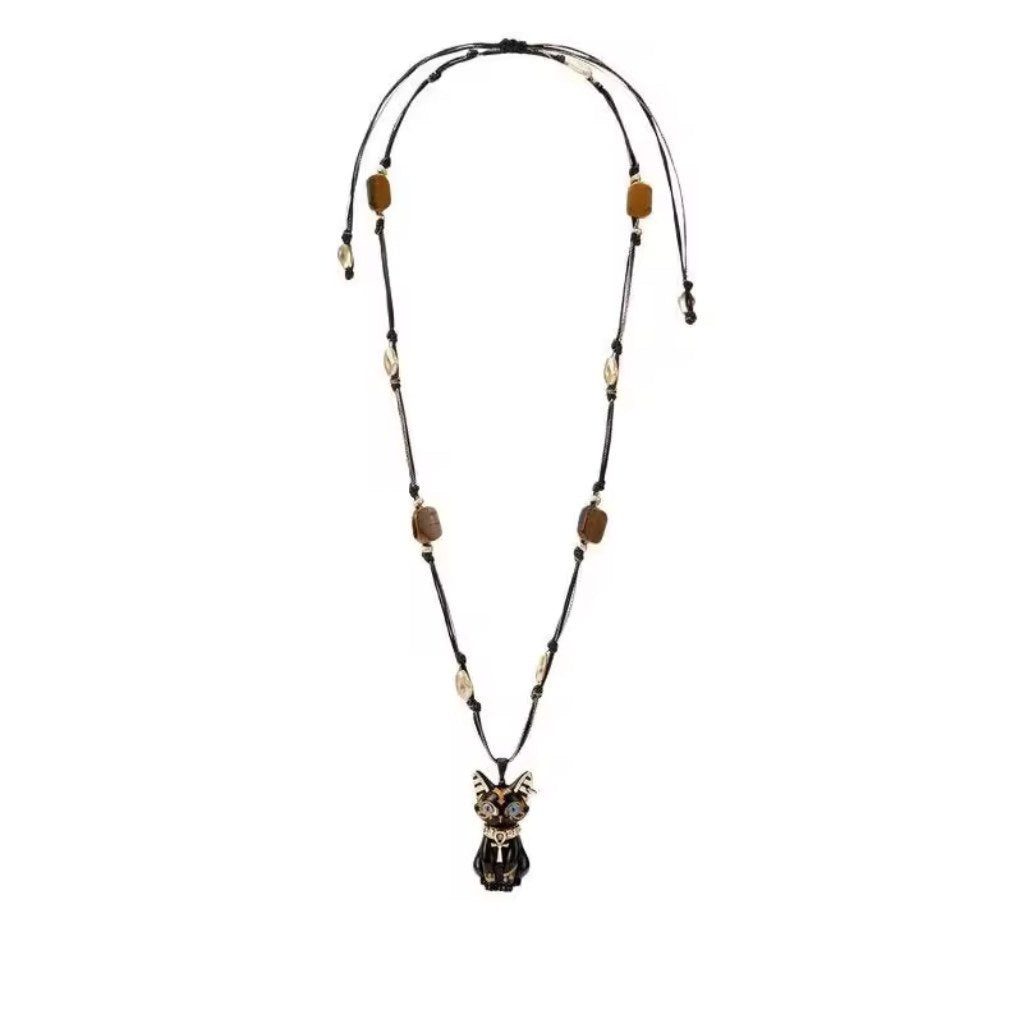 Dark-Desires Statementkette Bastet Ankh Katzen Anhänger Halskette – Ägyptisch Gothic