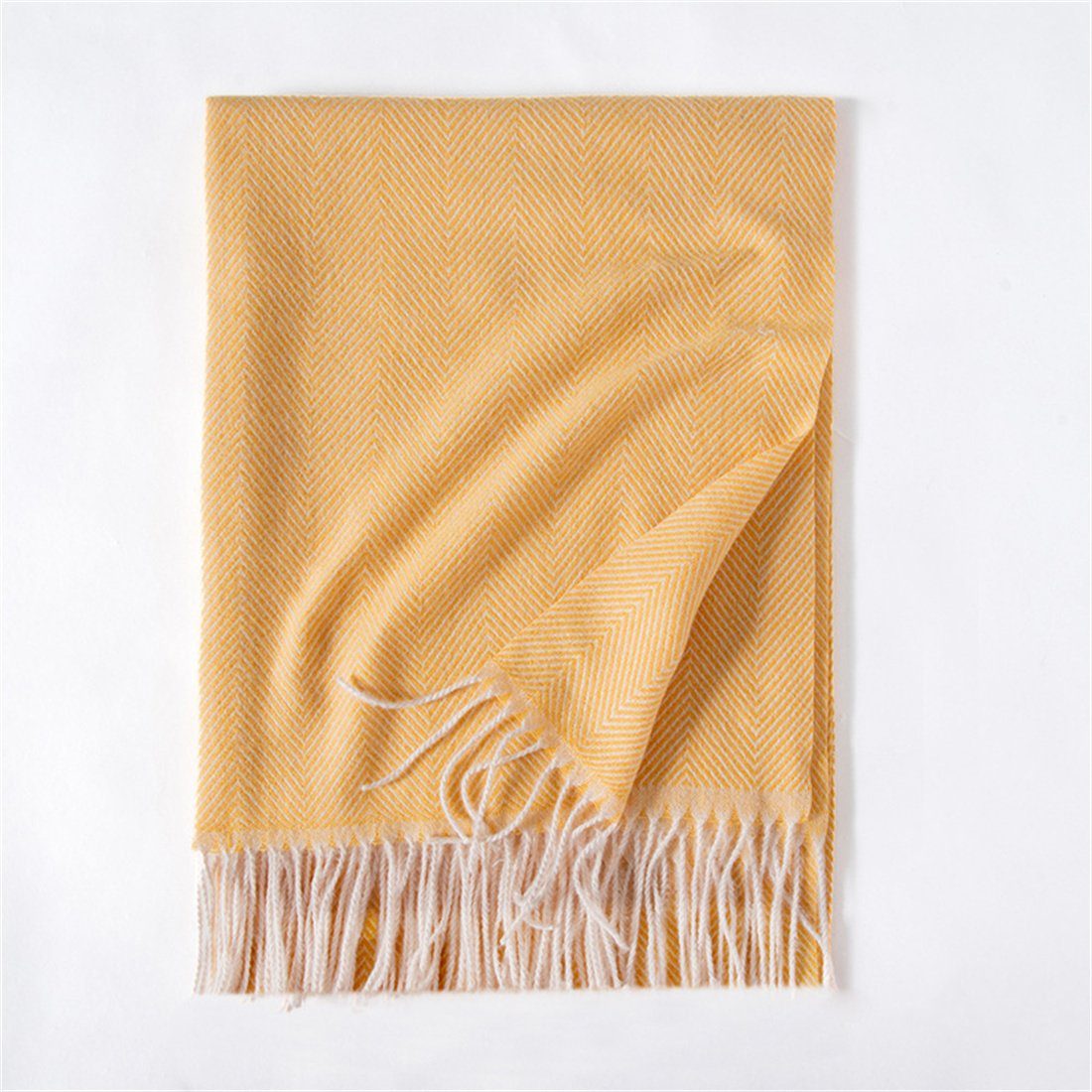 Gestreifter dicker,warmer im Schal Damenschal Modeschal DÖRÖY Quaste, mit Gelb Vintage-Look