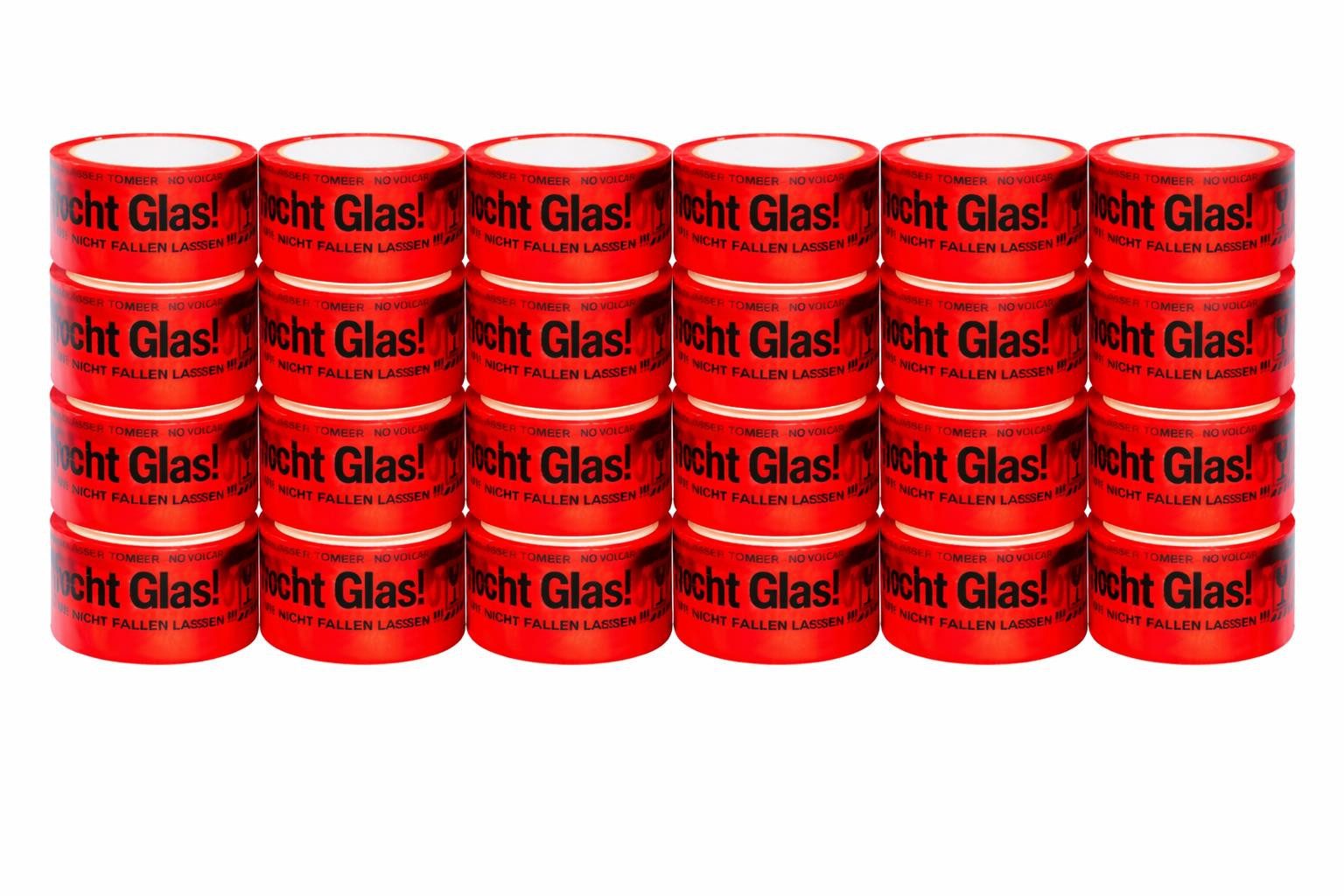 BAYLI Klebeband 24 Rollen PP Klebeband Vorsicht Glas 48mm x 66m - Warnband - starkes