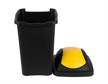 BigDean Mülleimer 60 L XL schwarz Gelb Schwingdeckel Müllsammler Abfalleimer Mülltonne